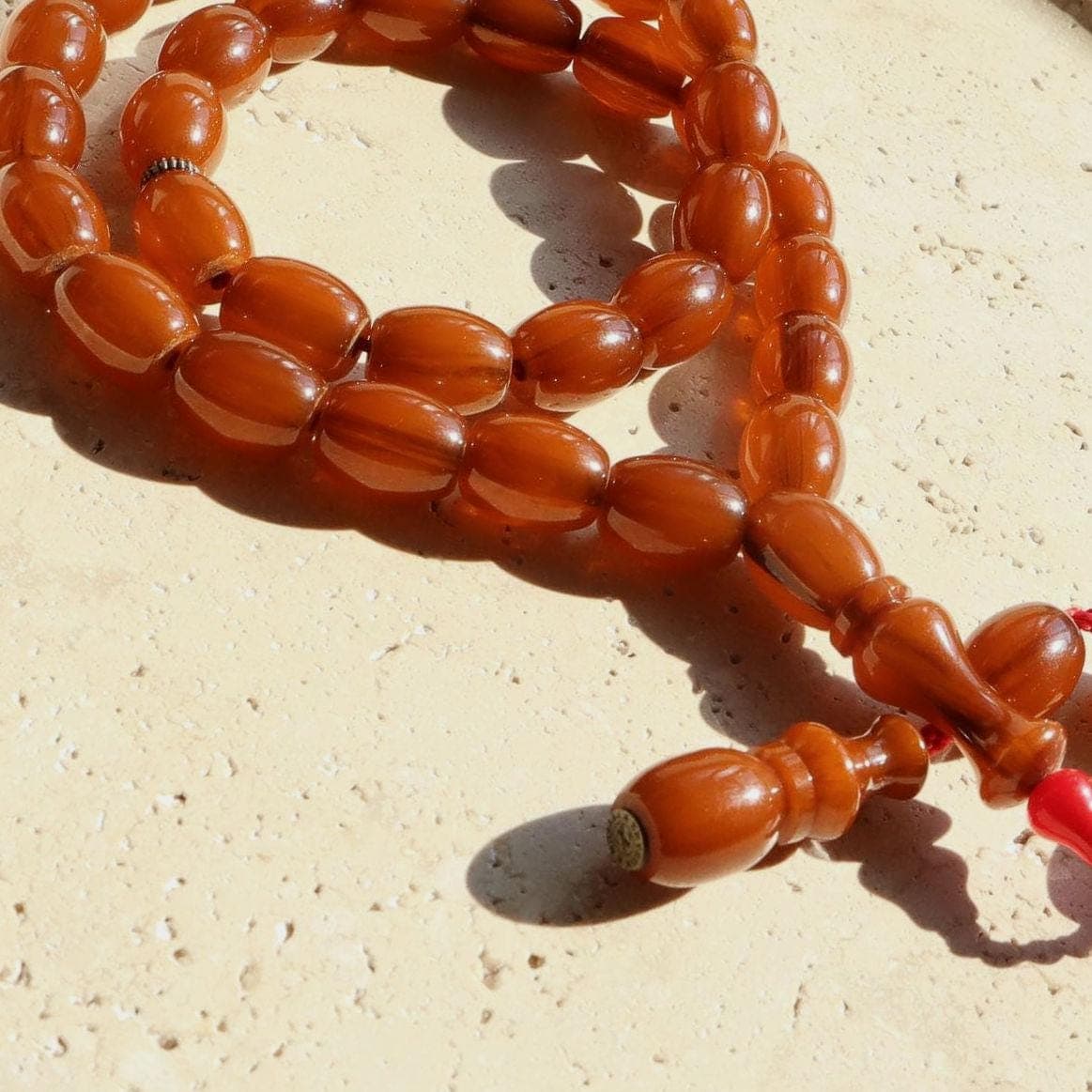 Pressed Amber Prayer Beads | 33-Bead Tasbih | Brown Resin Misbaha | Handmade Islamic Rosary