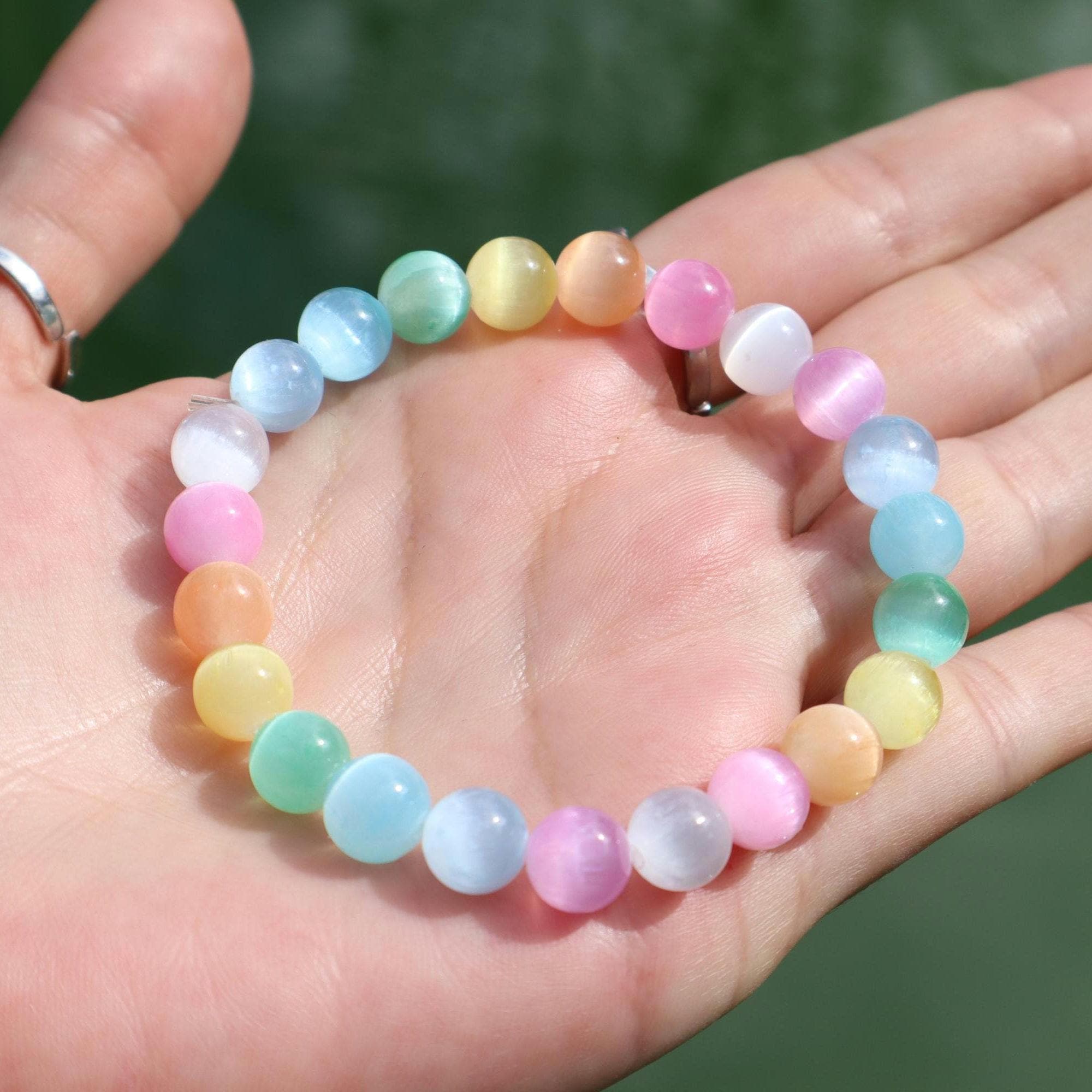Multicolor Selenite Crystal Bracelet, Natural Stone Spiritual Jewelry