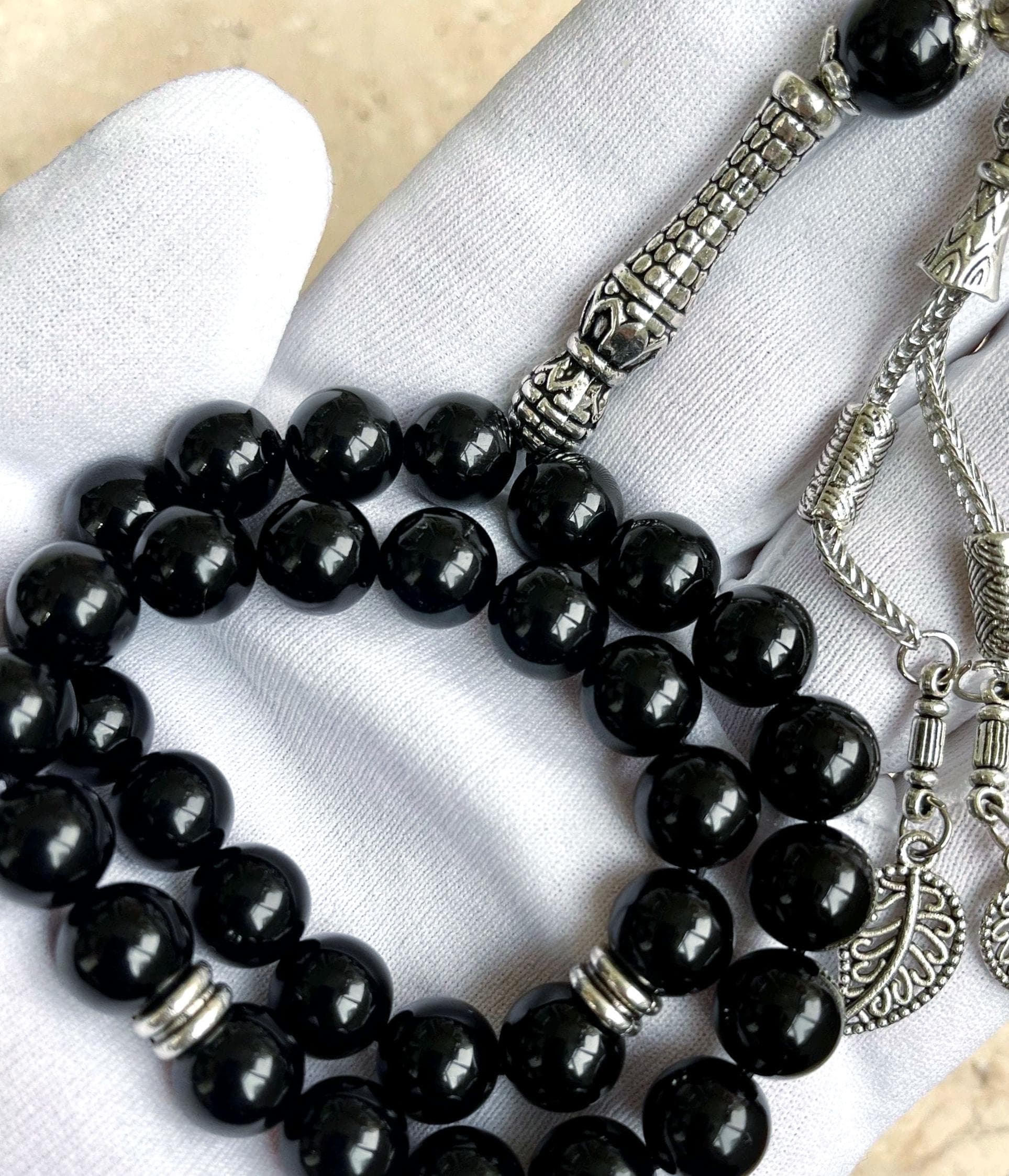 Black Onyx Islamic Prayer Beads: 33-Bead Gemstone Tasbih | 10 mm - image 3