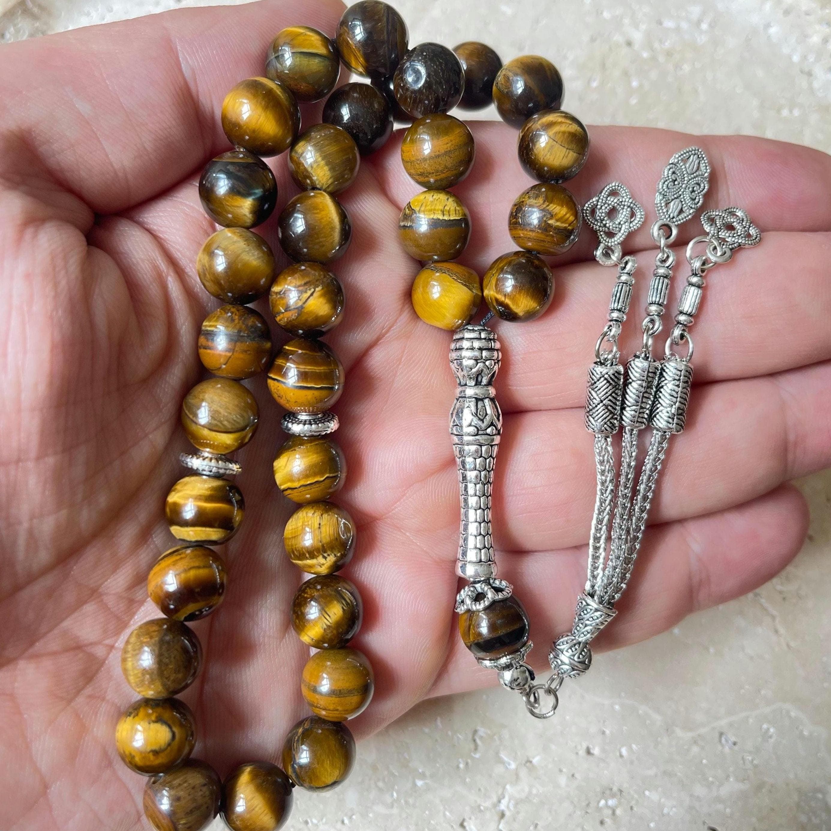 Brown Tiger's Eye Islamic Prayer Beads: 33-Bead Gemstone Tasbih