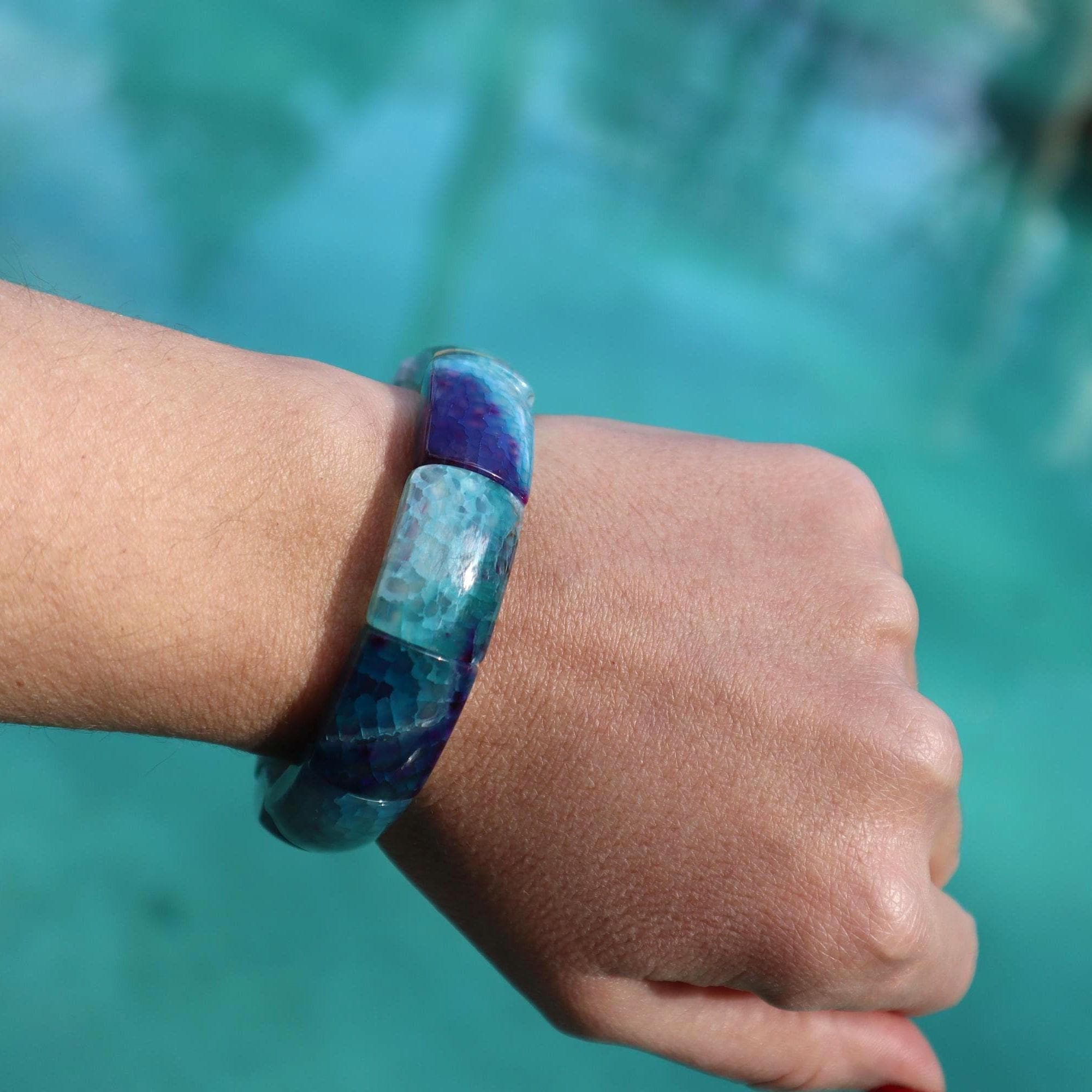 Blue Agate Beaded Bracelet Women Natural Gemstone Minimal Jewelry - image 3