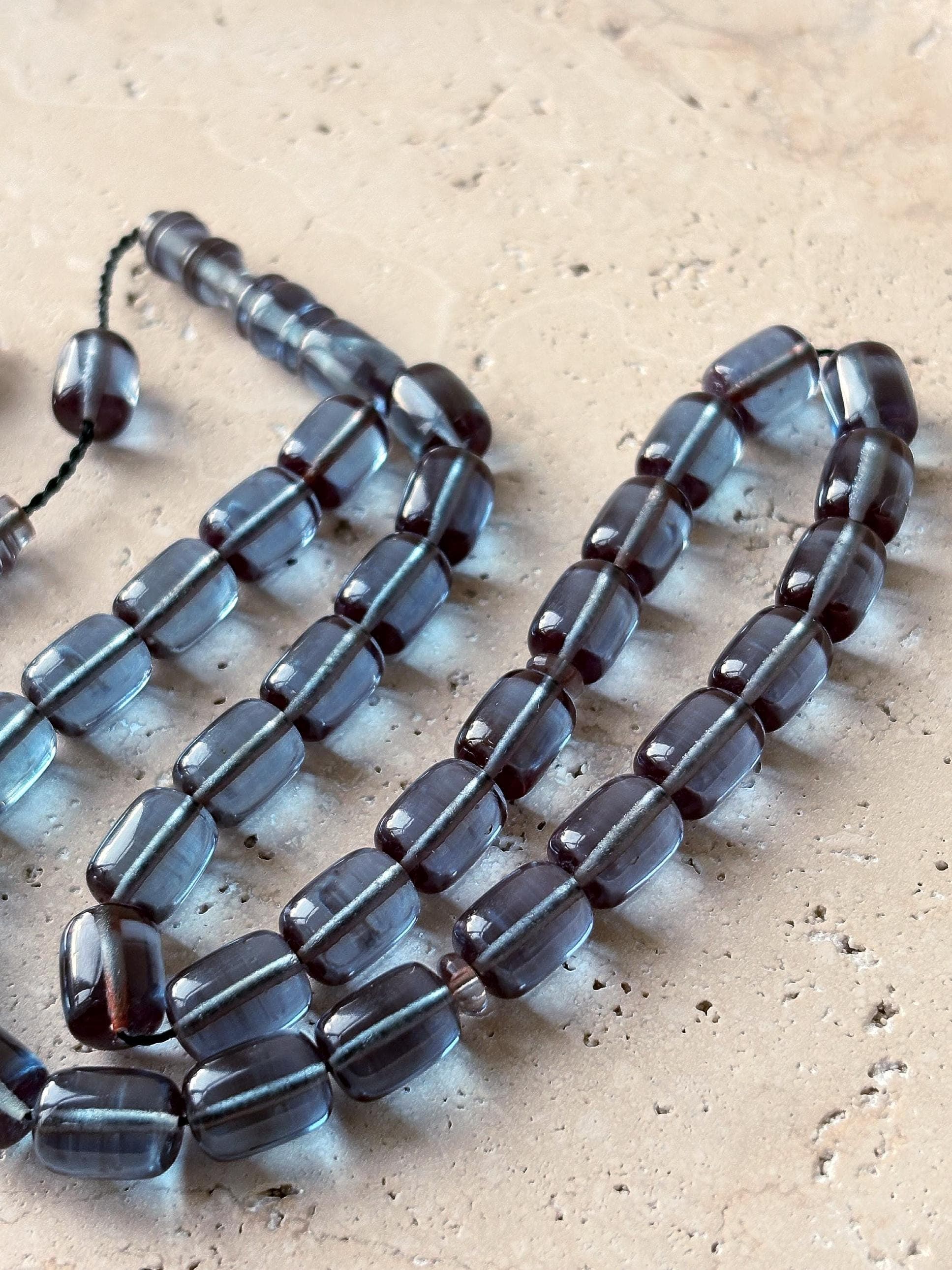 Pressed Amber Resin Islamic Prayer Beads | Blue Fire Effect Tasbih | 33-Bead