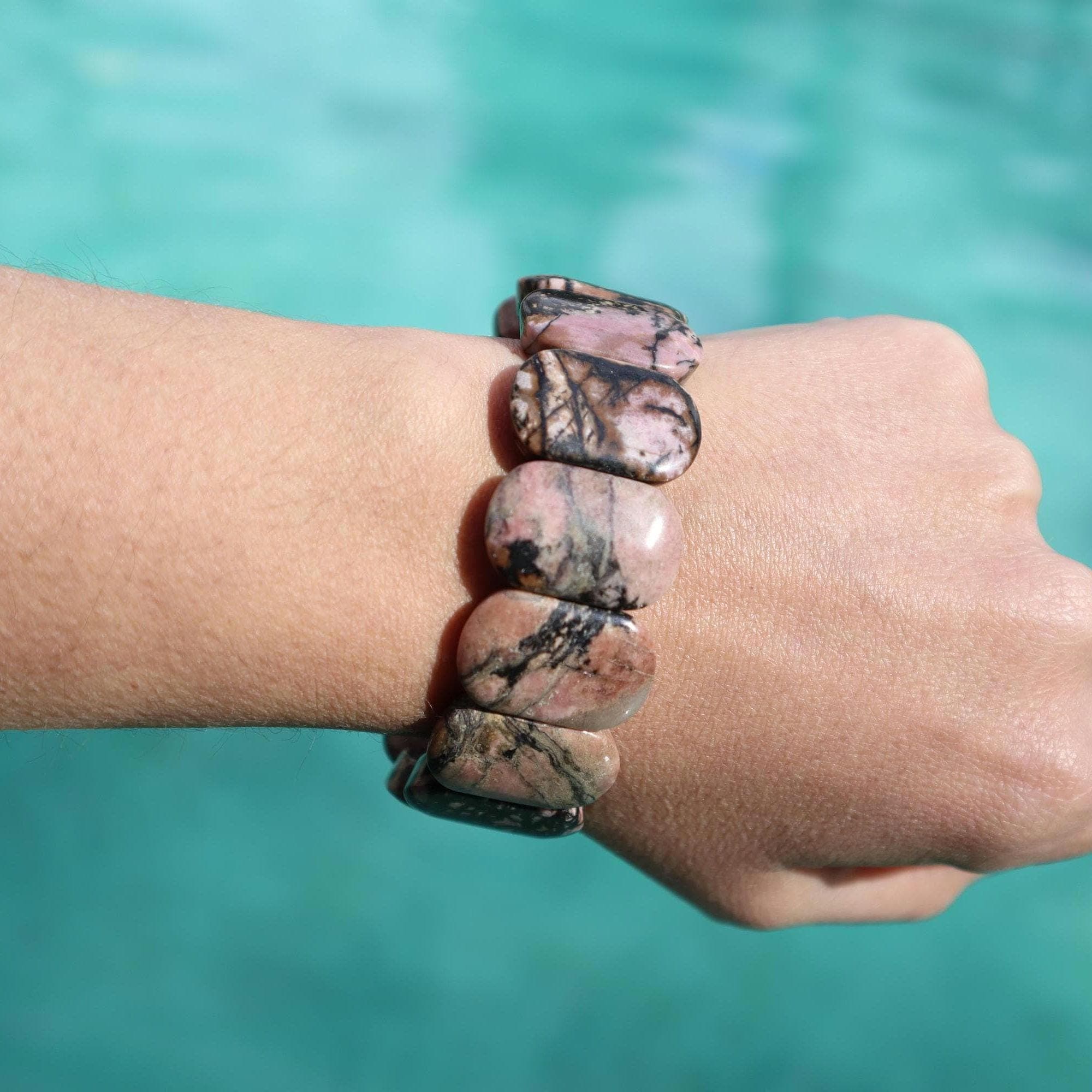 Natural Rhodonite Bracelet, Pink Black Gemstone Bead Bracelet, Minimal Stone Jewelry - image 3
