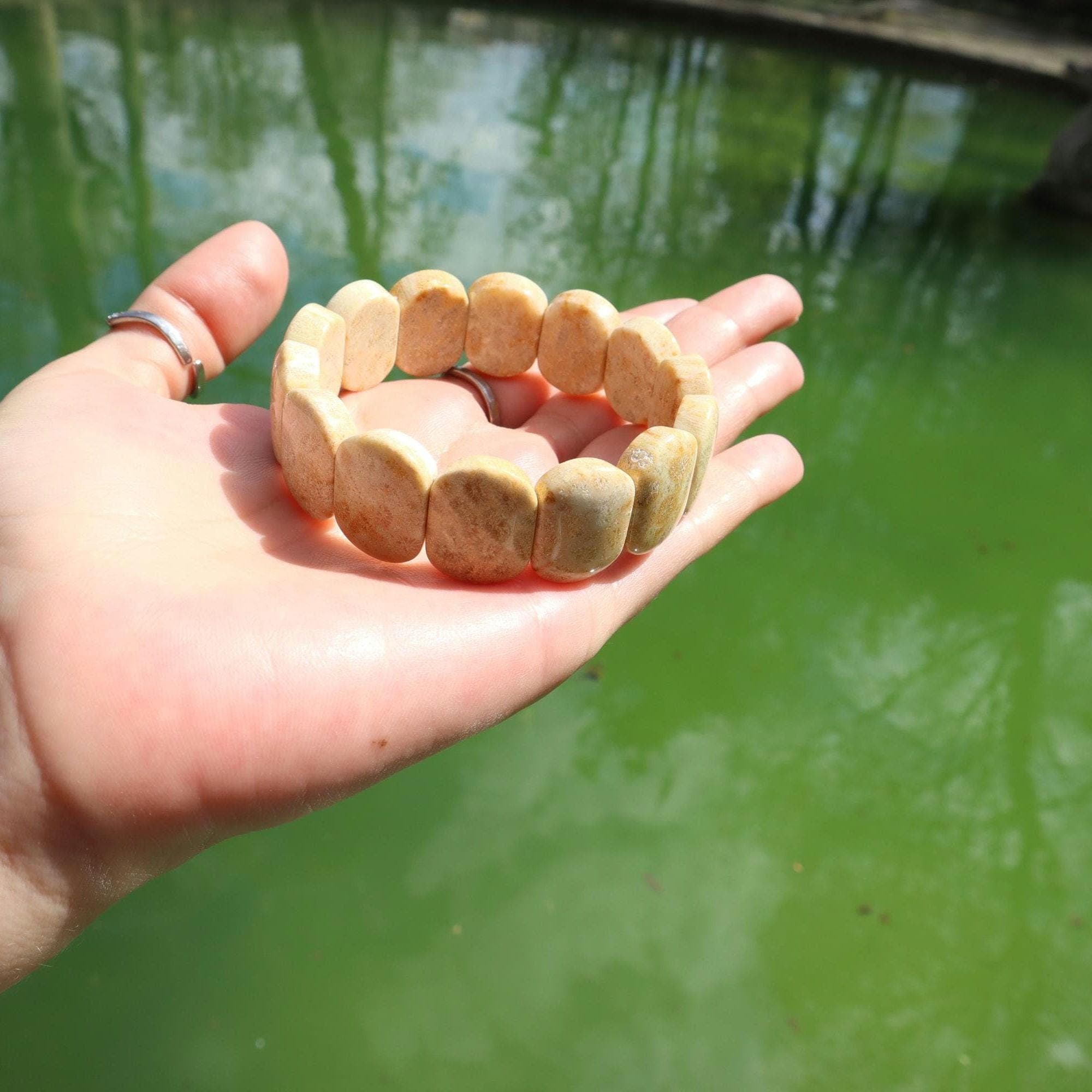 Natural Light Coral Bracelet – Cream Beige Minimalist Gemstone Jewelry