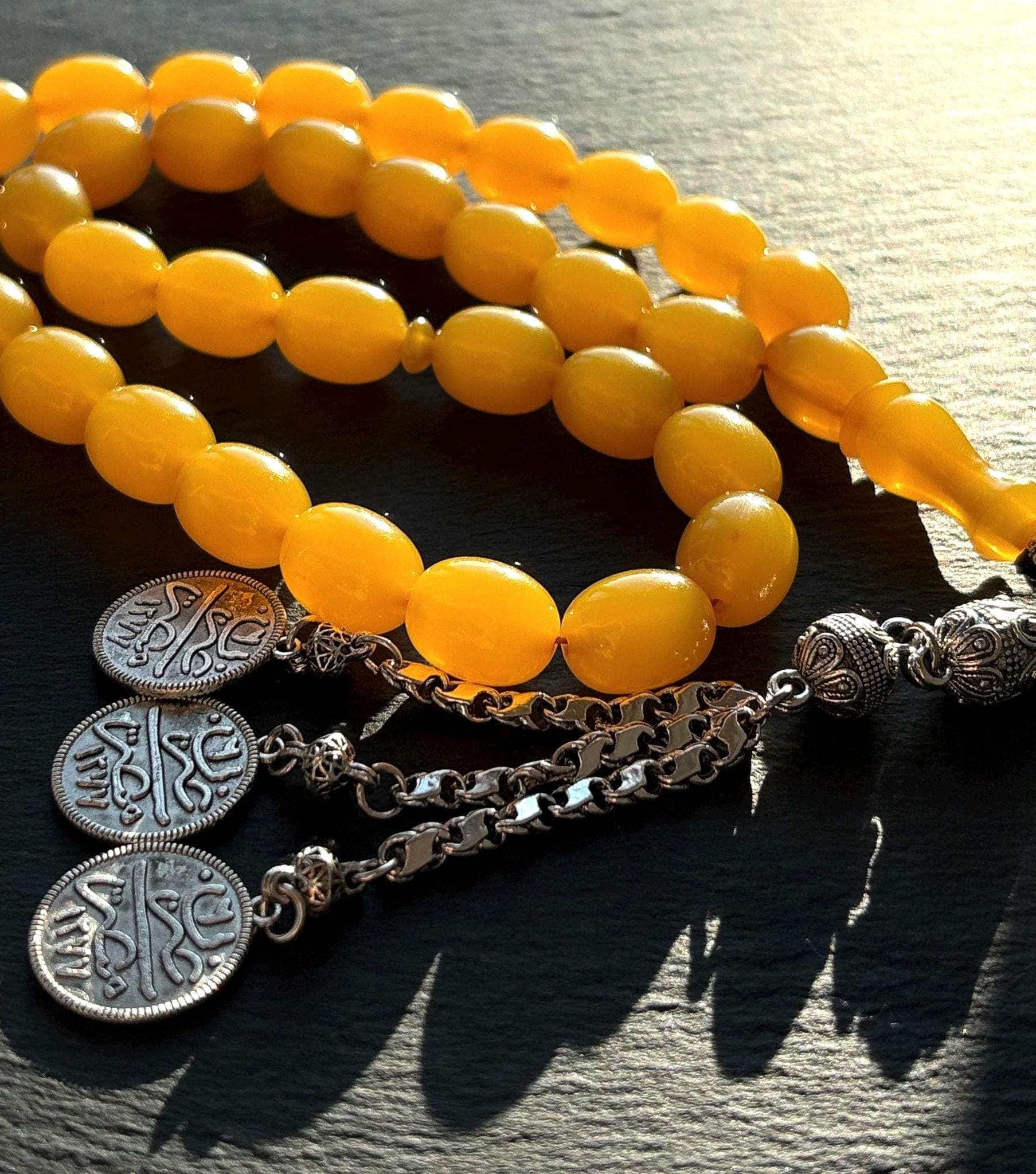 Honey Pressed Amber Tasbih | Islamic Prayer Beads | 33 Bead Misbaha | Handmade