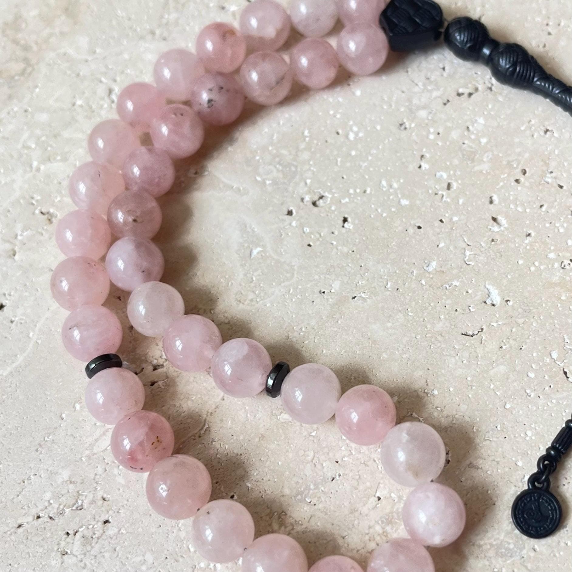 Pink Quartz Islamic Prayer Beads: 33-Bead Tasbih Misbaha