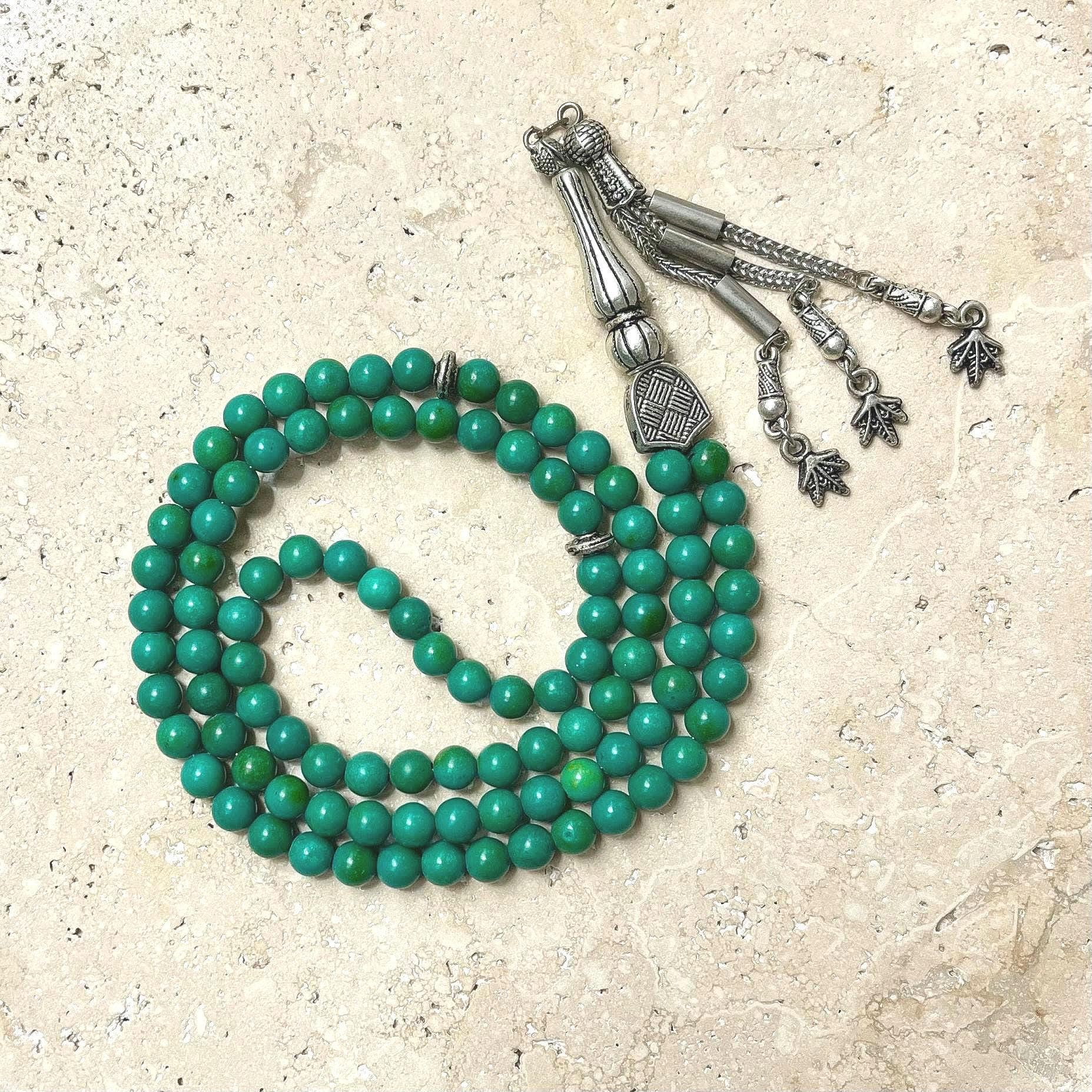 Green Turquoise Islamic Prayer Beads 99 Beads | Gemstone Tasbih Misbaha | Muslim Gift - image 3