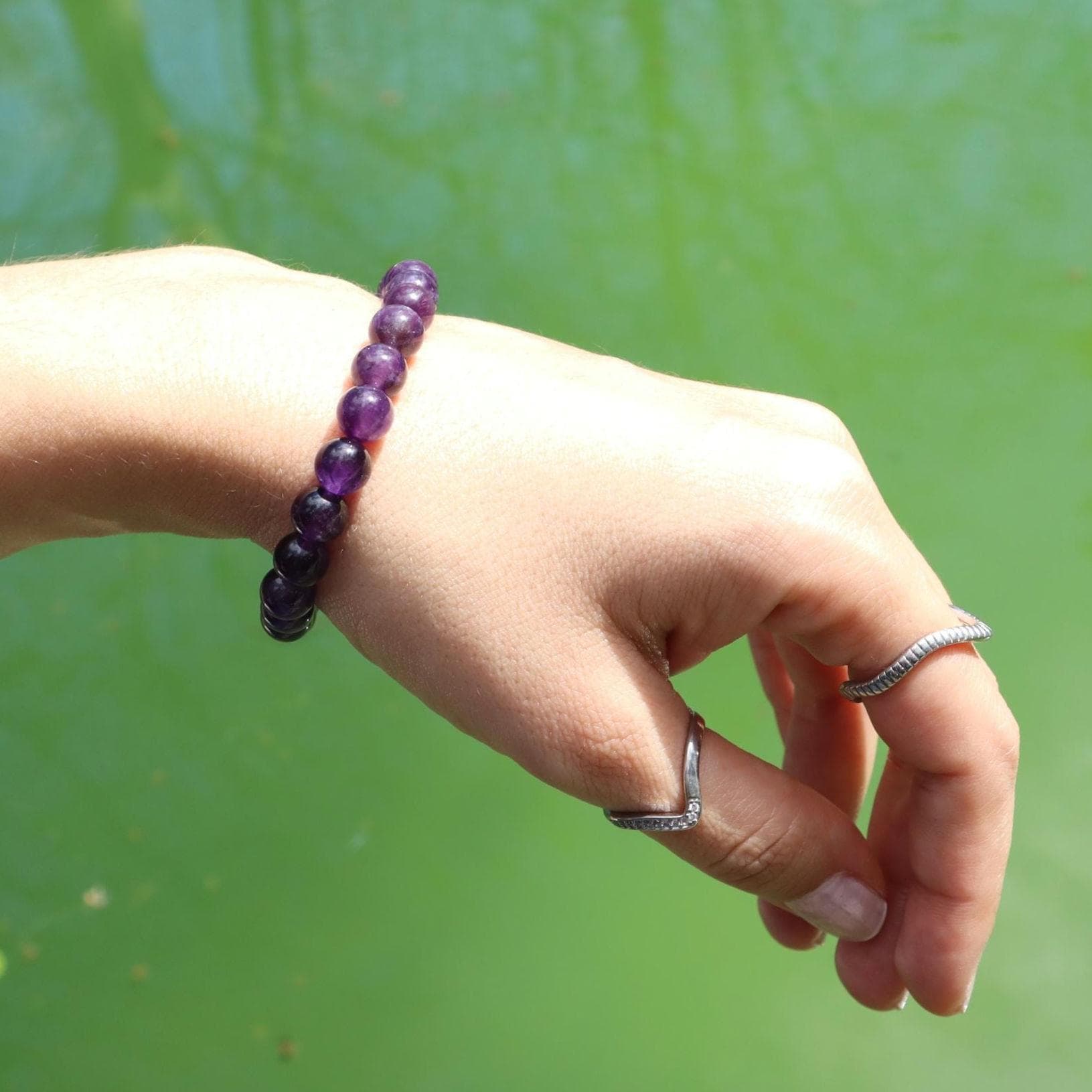 Natural Amethyst Beaded Bracelet: Minimalist 8mm Gemstone Jewelry - image 3