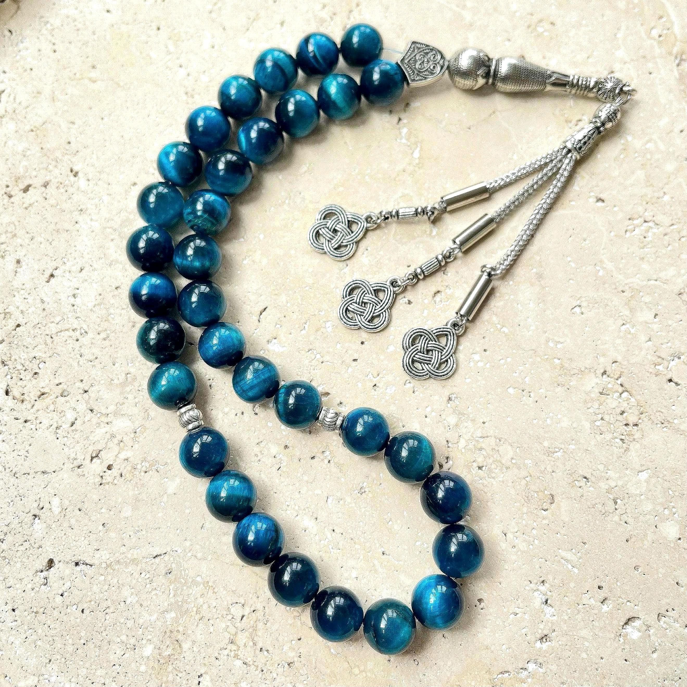 Blue Tiger Eye Islamic Prayer Beads – 33-Bead Gemstone Tasbih | Misbaha | Sibha - image 4