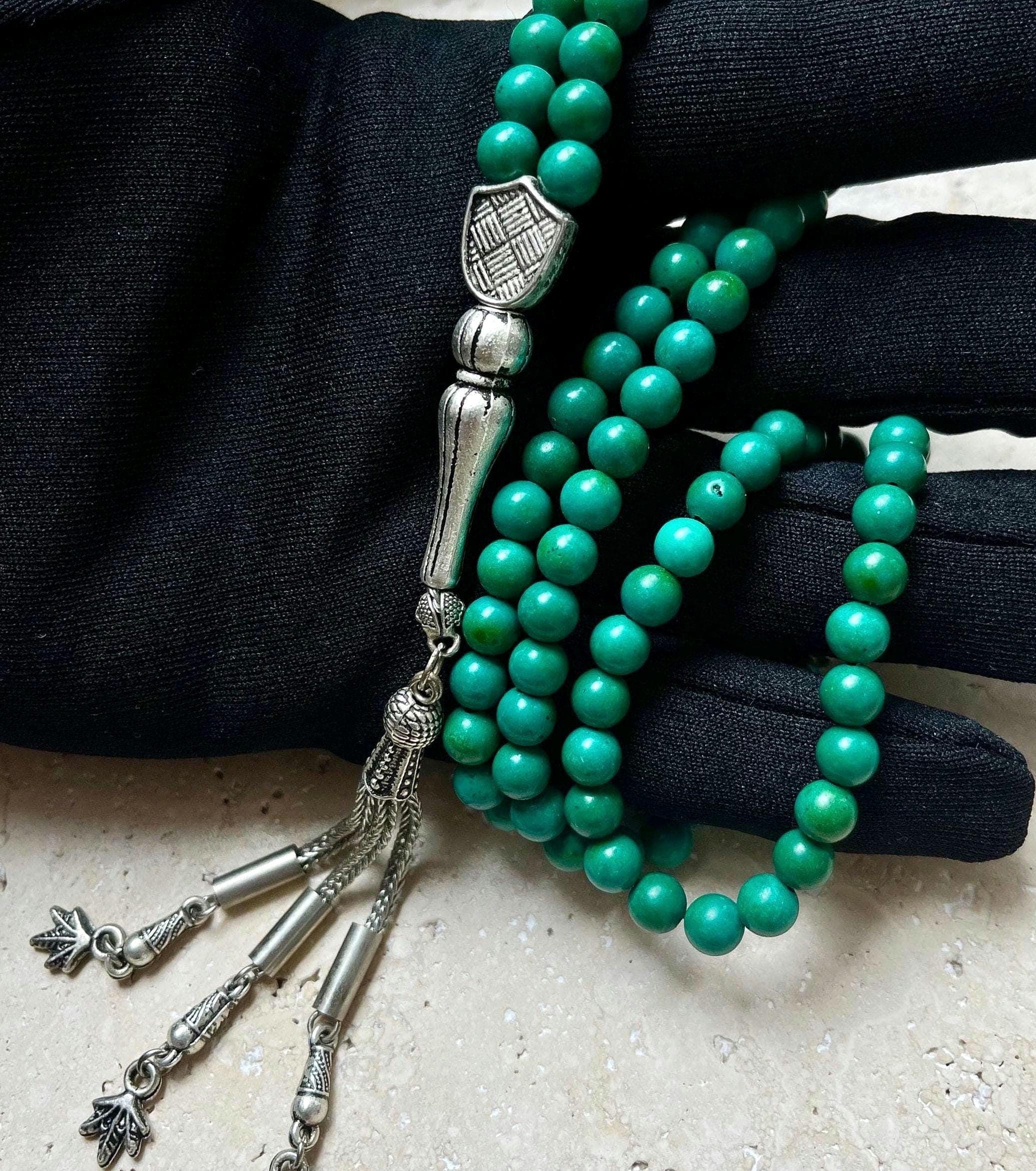 Green Turquoise Islamic Prayer Beads 99 Beads | Gemstone Tasbih Misbaha | Muslim Gift