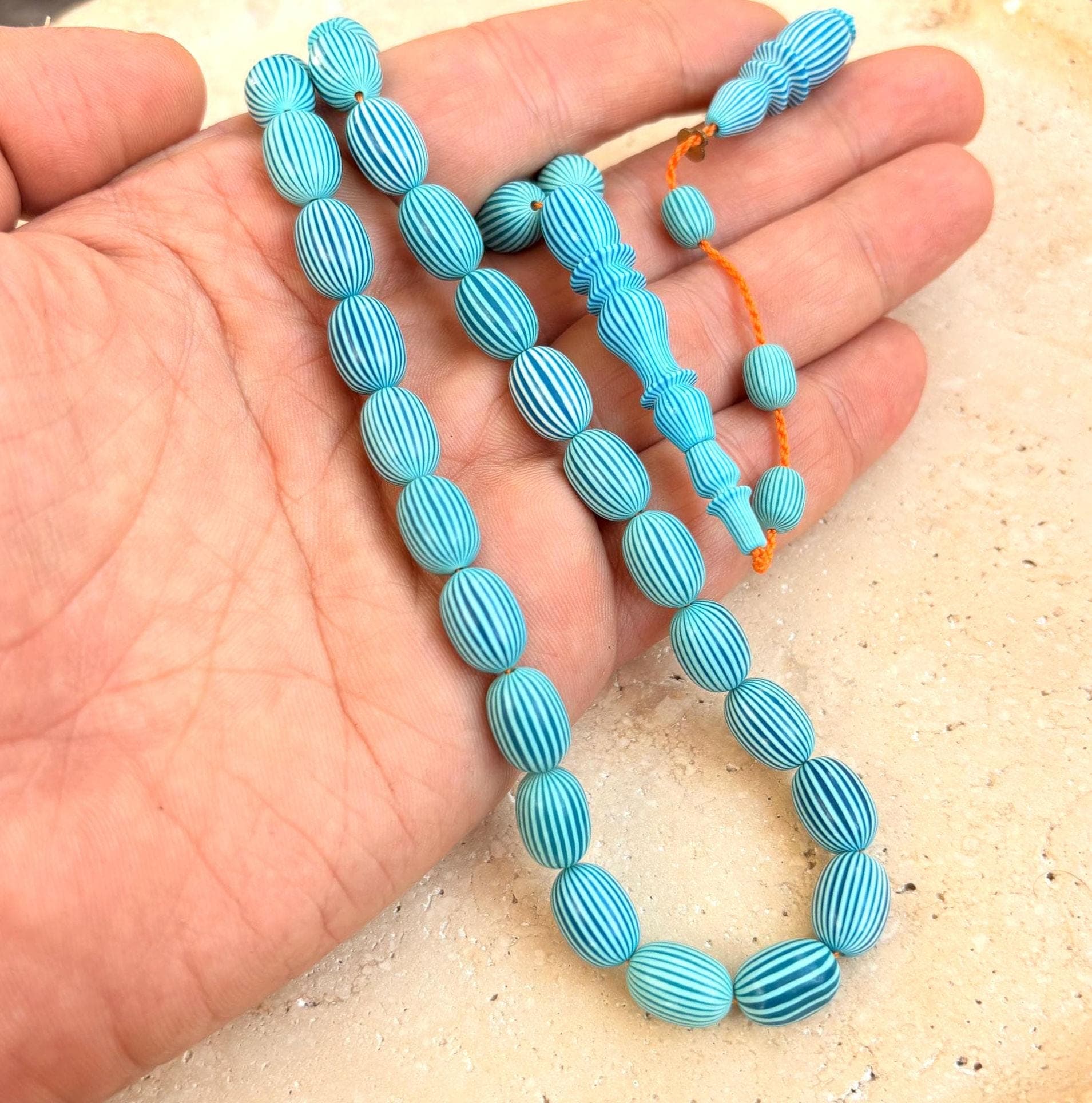 Blue Striped Galalith Tasbih | French Casein Prayer Beads | Sibha - image 5