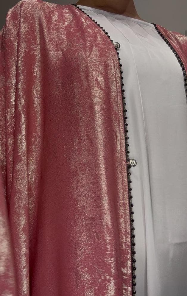 Korean Metallic Bahraini Abaya - Pink