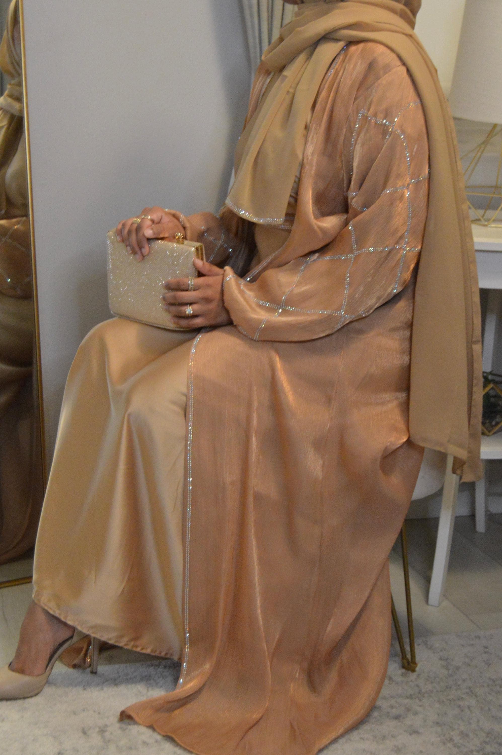 Balloon Sleeve Organza Abaya - Gold