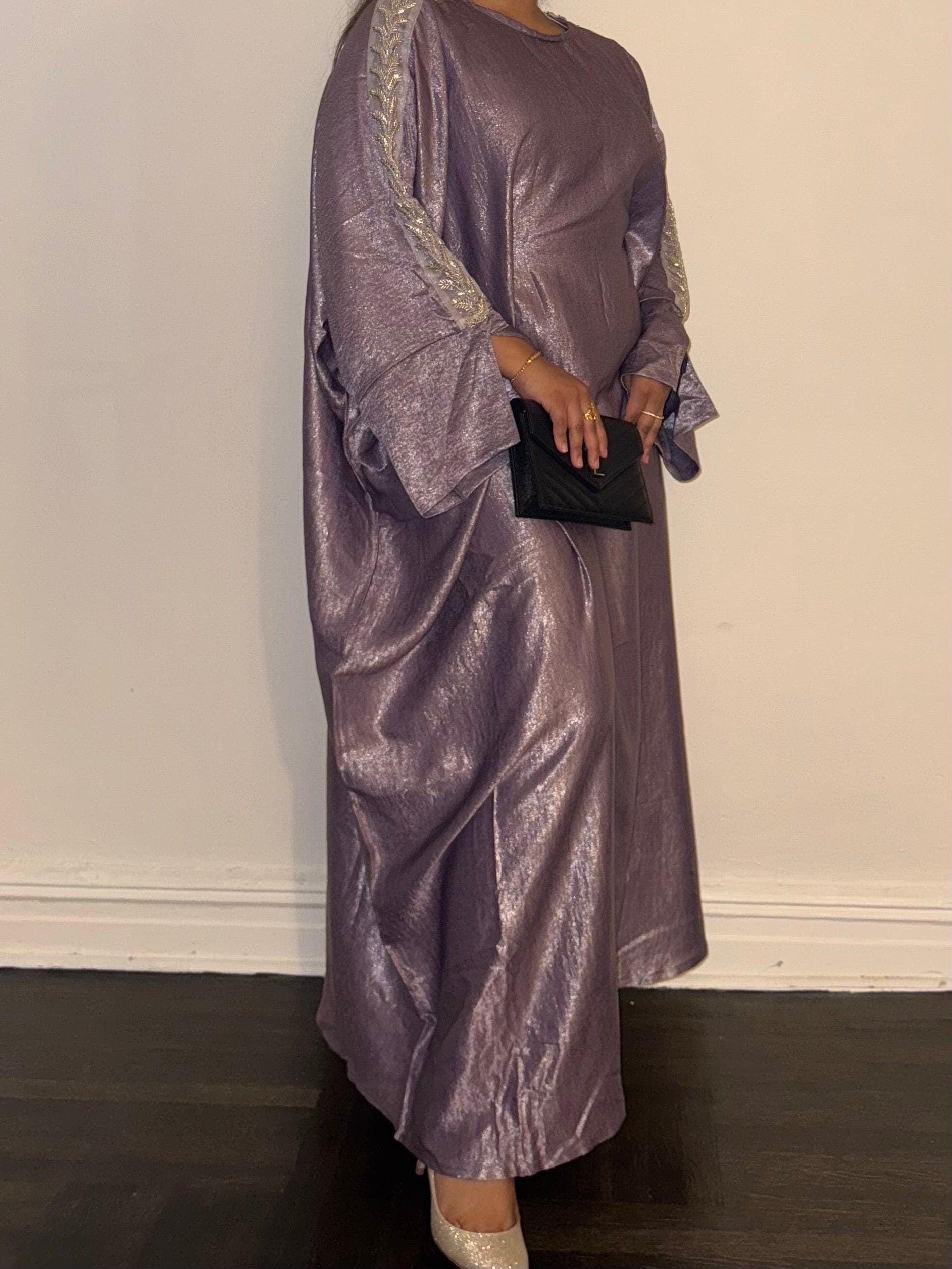 Metallic Butterfly Abaya - Lilac