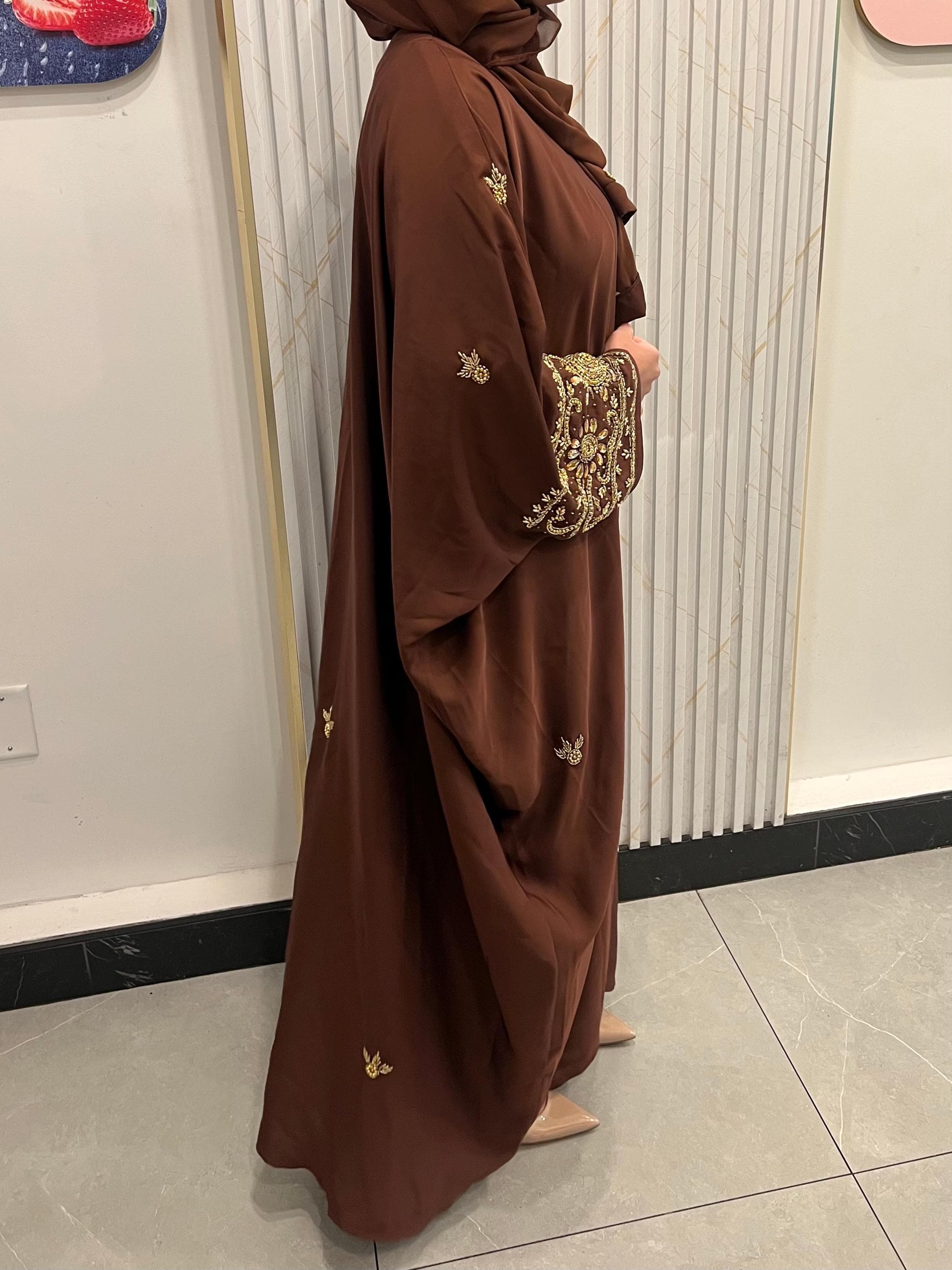 Zinat 4-Piece Abaya - Brown/Gold