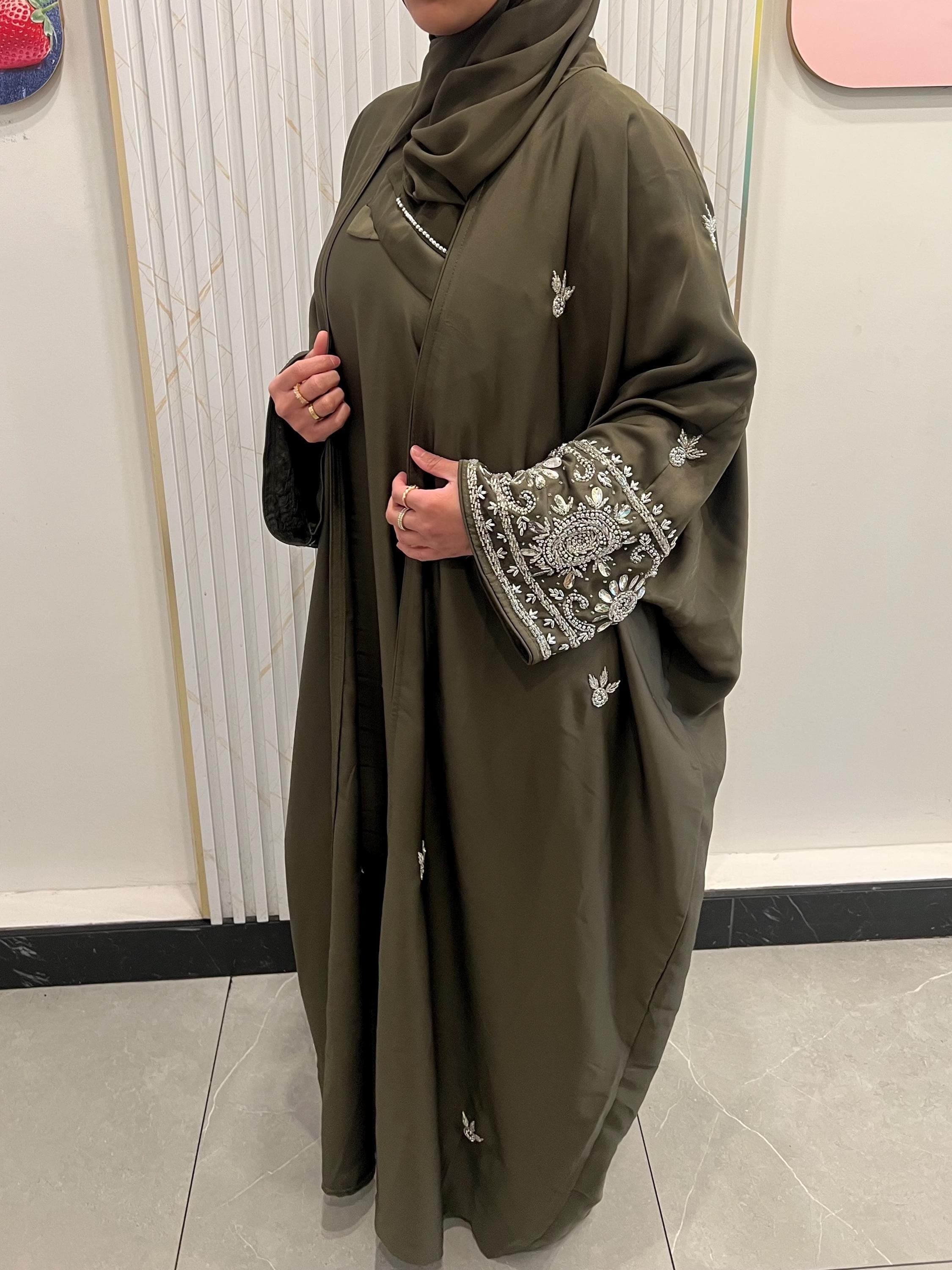 Zeenat 4-Piece Abaya - Green/Silver - image 4