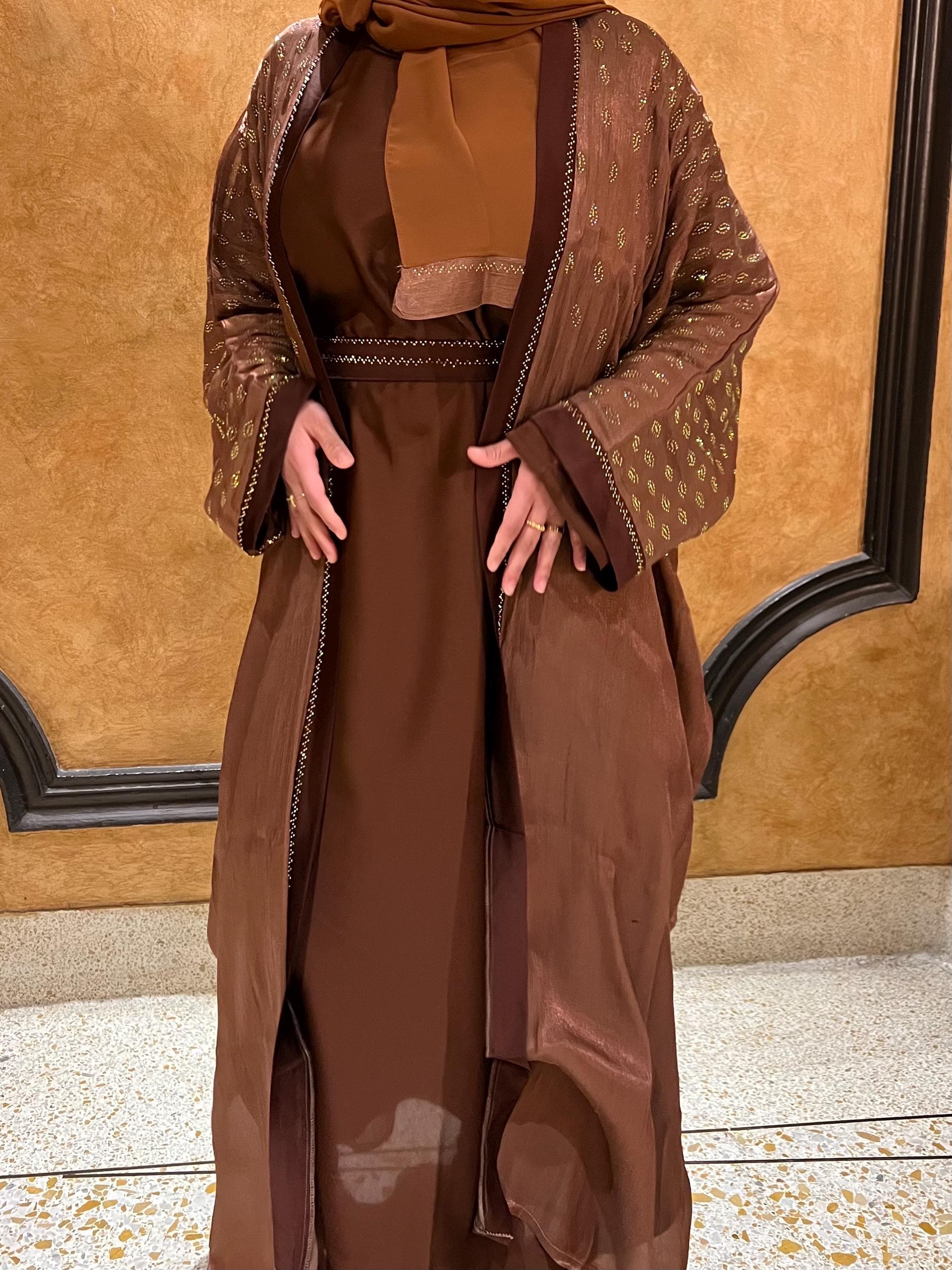 Ana Four Piece Abaya - Organza Fabric with Stone Work - image 4