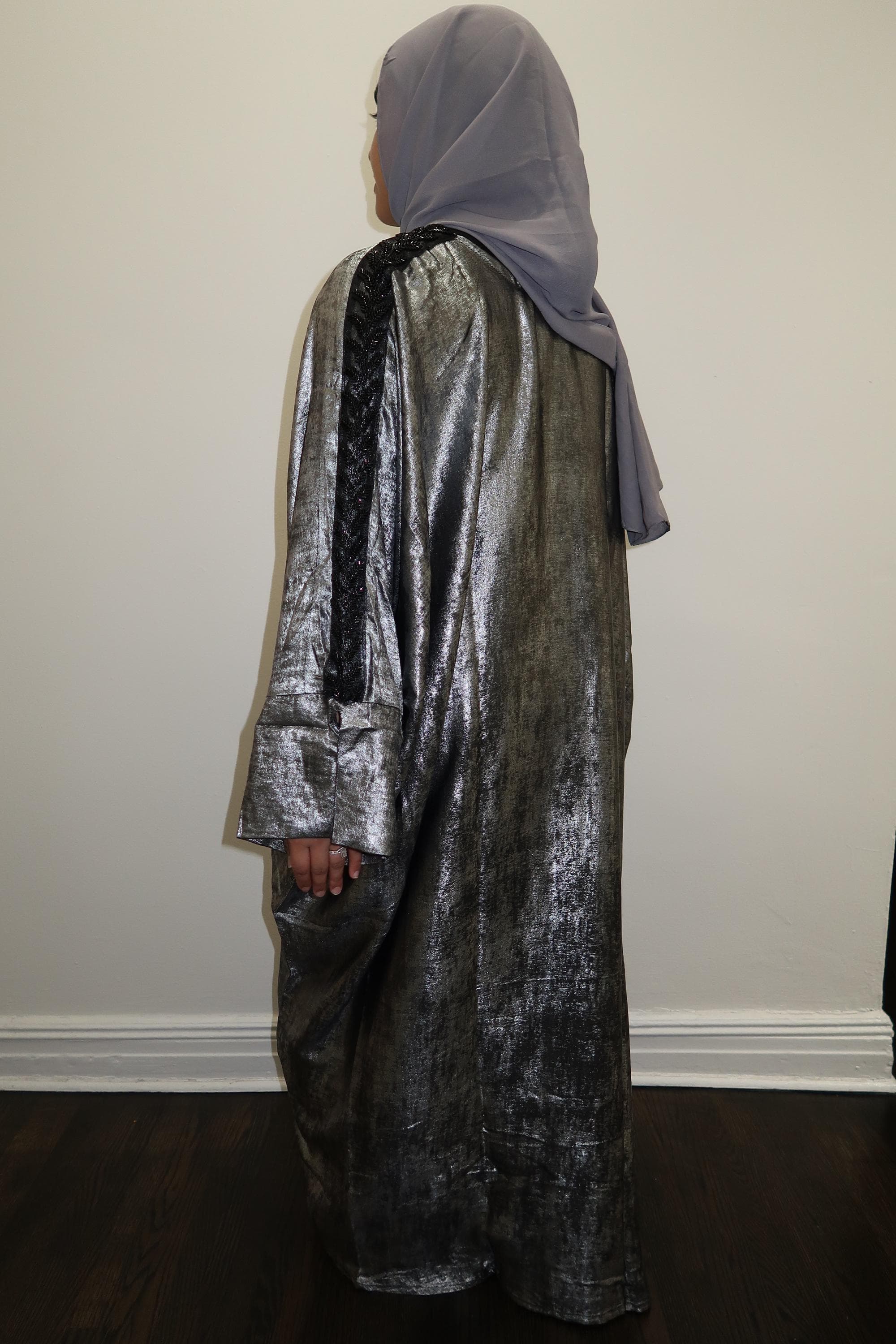 Metallic Butterfly Abaya - Silver