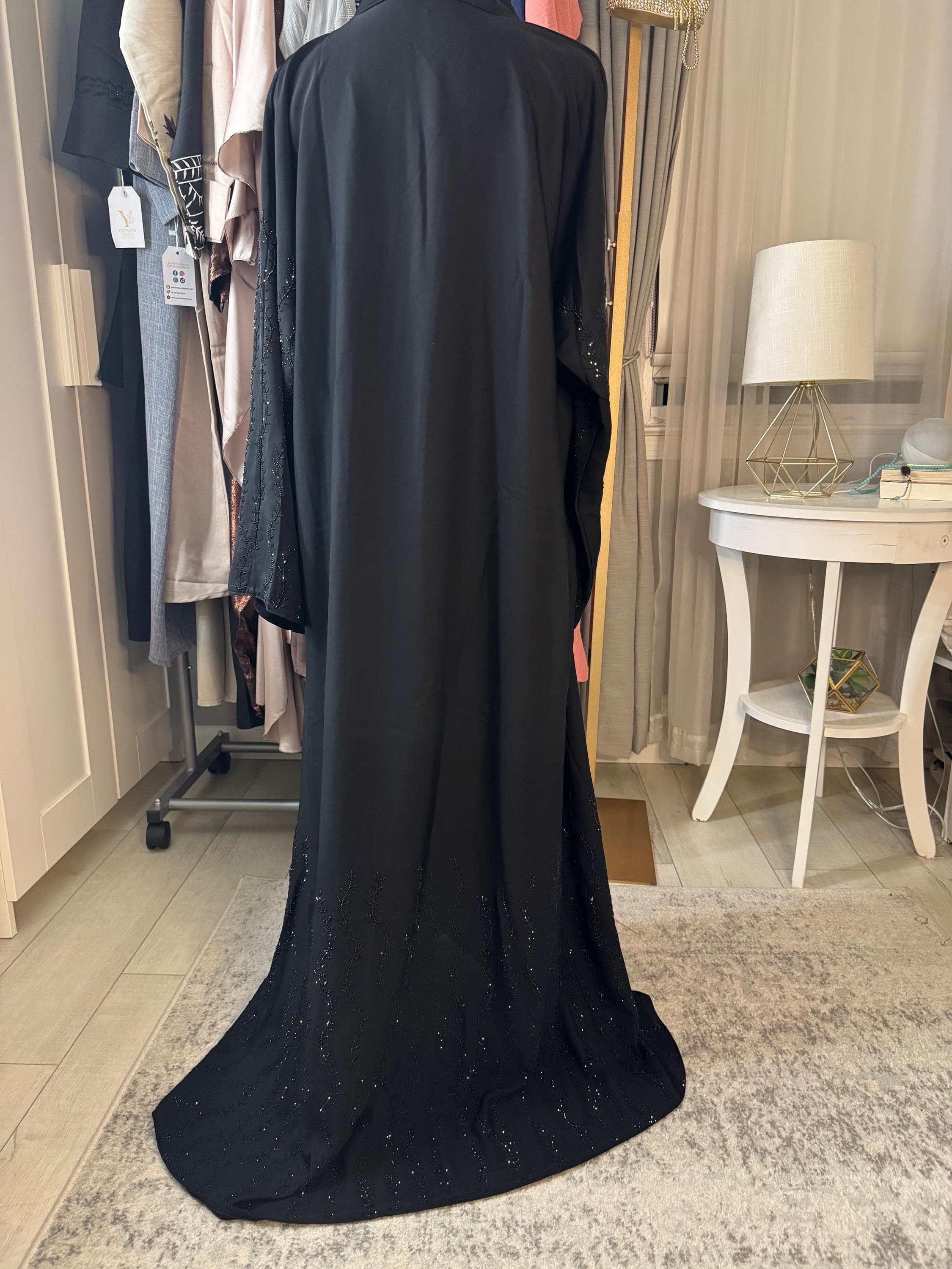 Layla Black Abaya with Bead Detailing