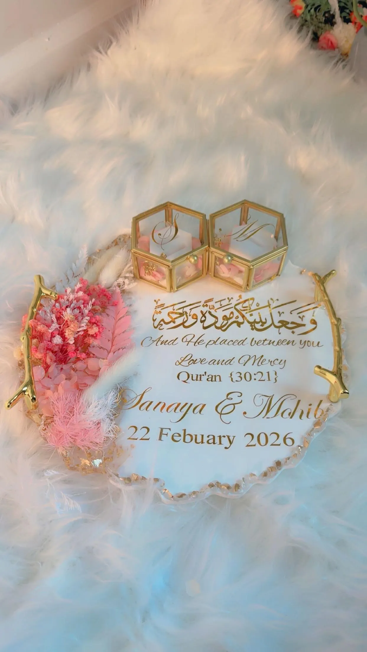 Personalized Pink Islamic Nikah Resin Ring Platter - image 3