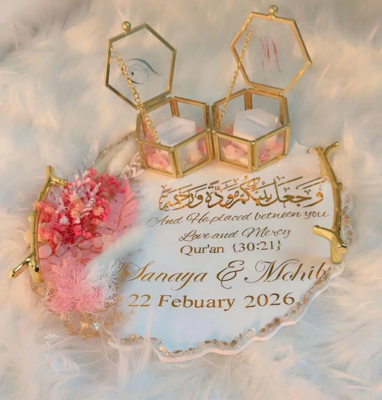 Personalized Pink Islamic Nikah Resin Ring Platter - image 5