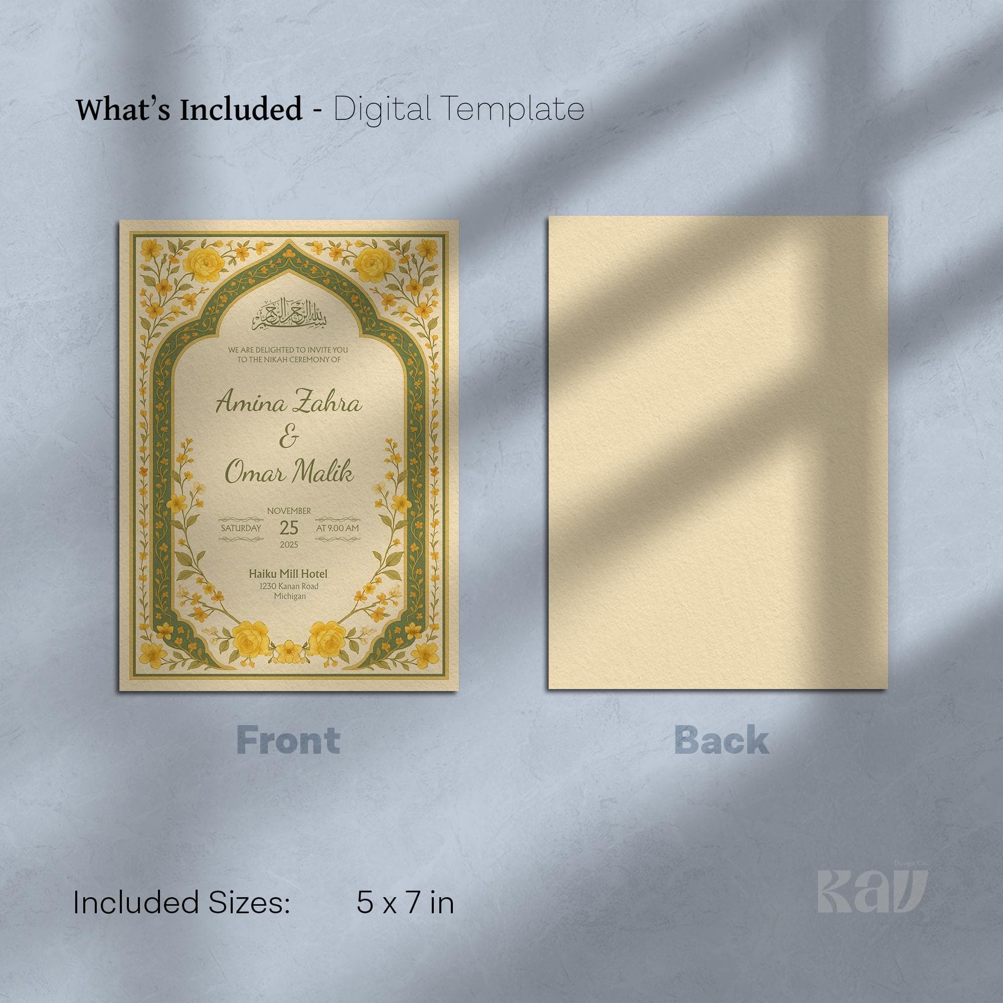 Editable Yellow Floral Nikah Invitation Template: Muslim Wedding Card | WA14 - image 4