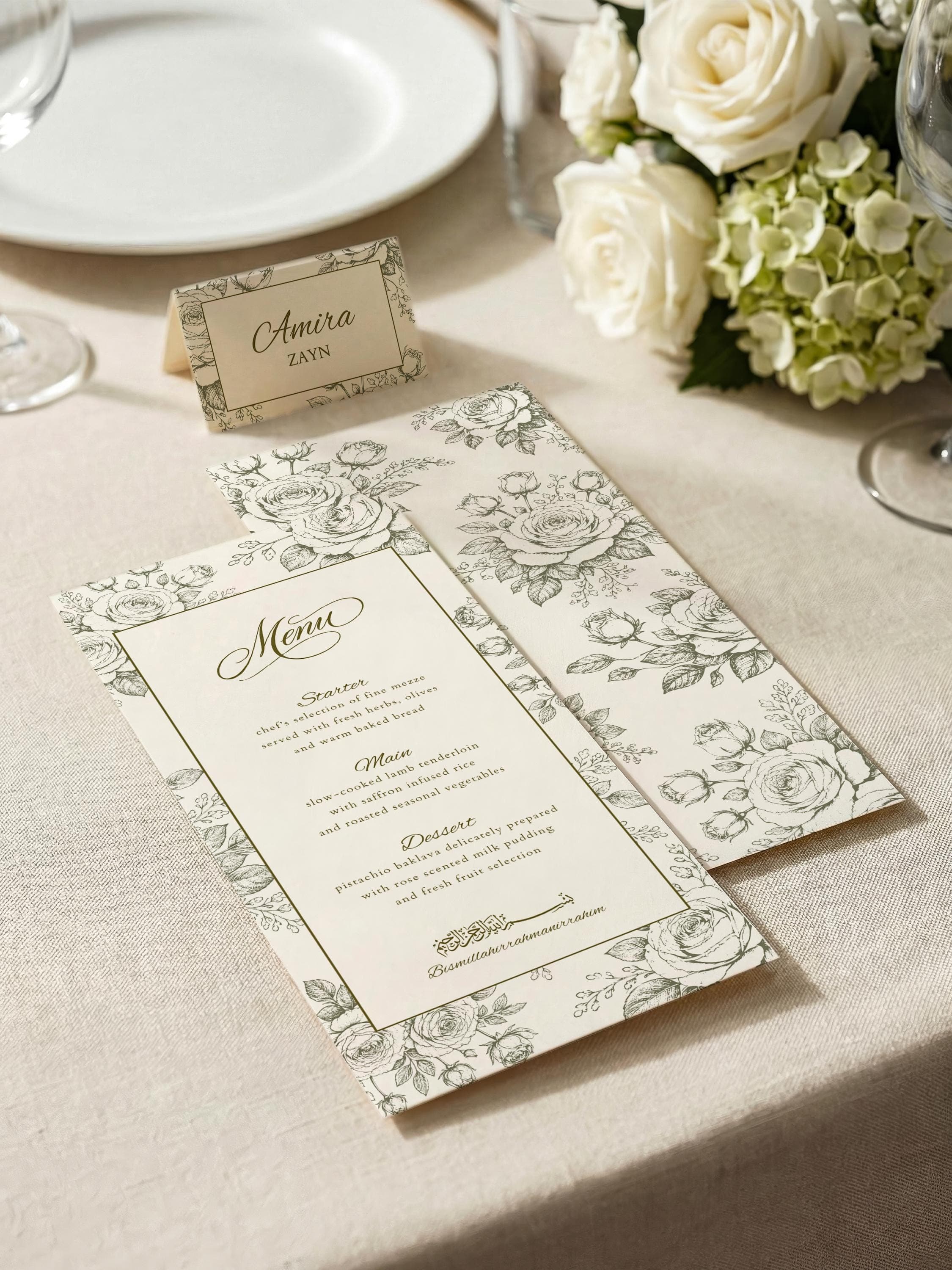 Wildflowers Islamic Wedding Menu & Place Card Template: Botanical Muslim Nikkah Reception Set (Digital Download) - image 5