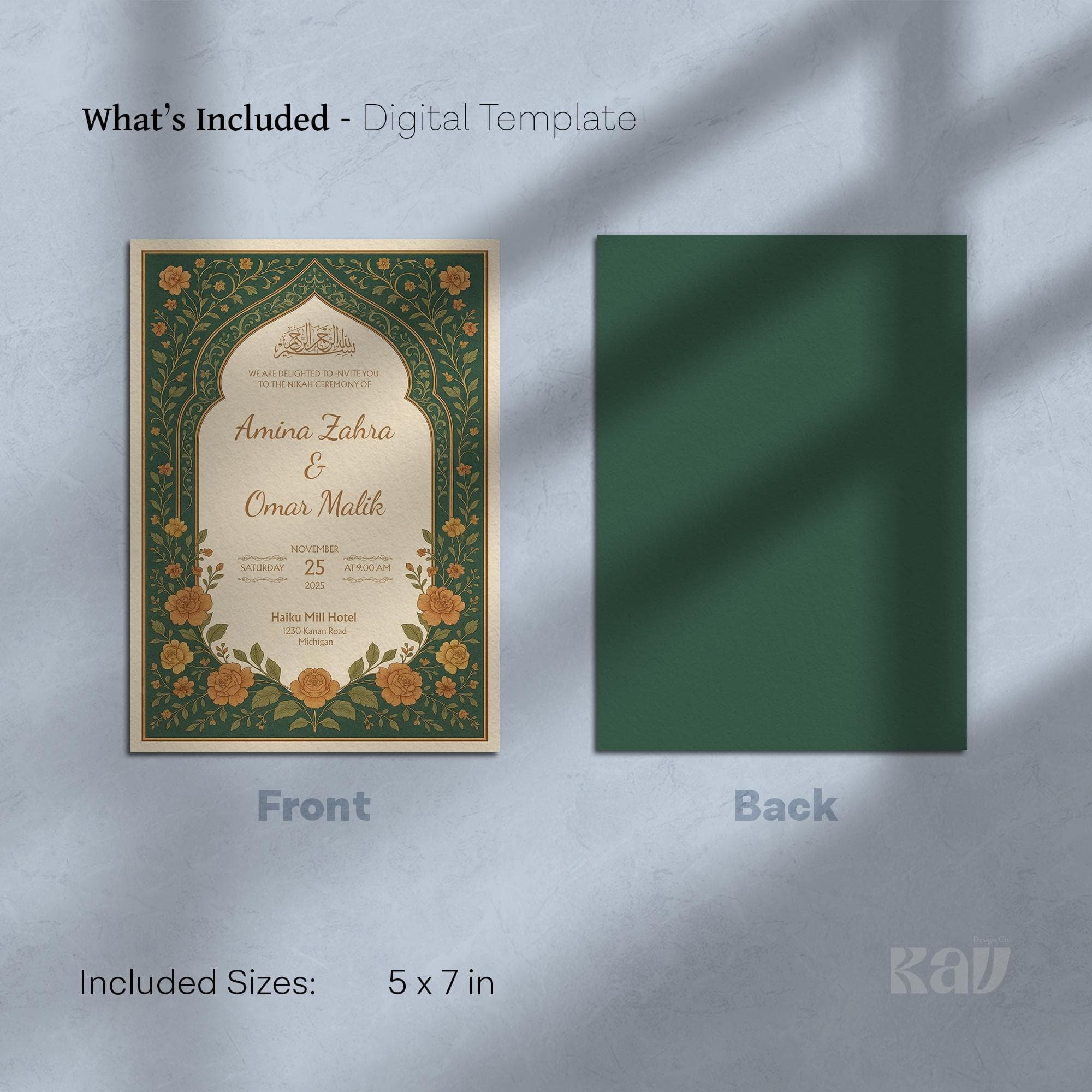 Editable Nikah Invitation Template | Dark Green Burnt Orange Floral Muslim Wedding Canva Card Printable for Islamic Ceremony | WA16 - image 4