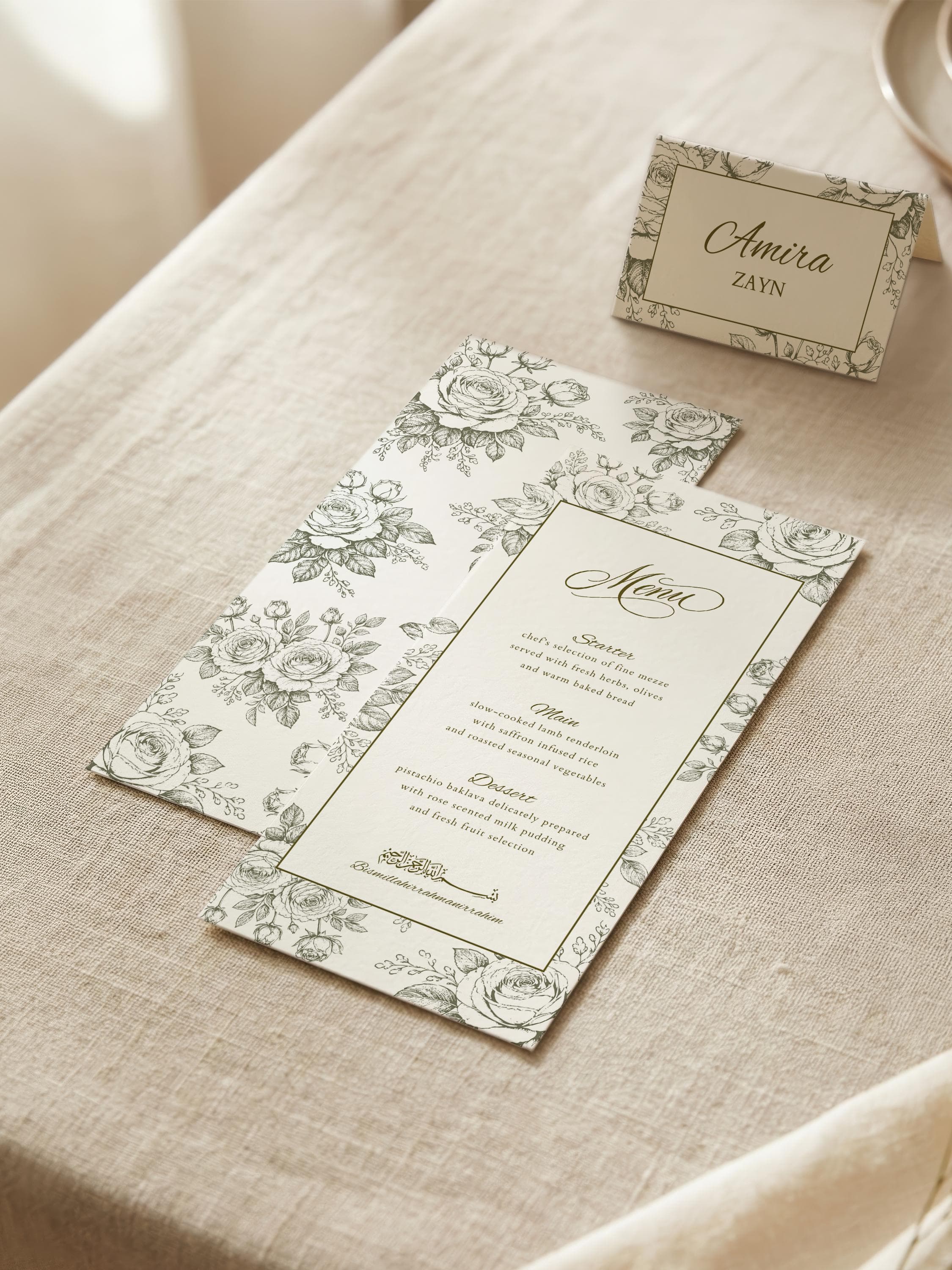 Wildflowers Islamic Wedding Menu & Place Card Template: Botanical Muslim Nikkah Reception Set (Digital Download) - image 4