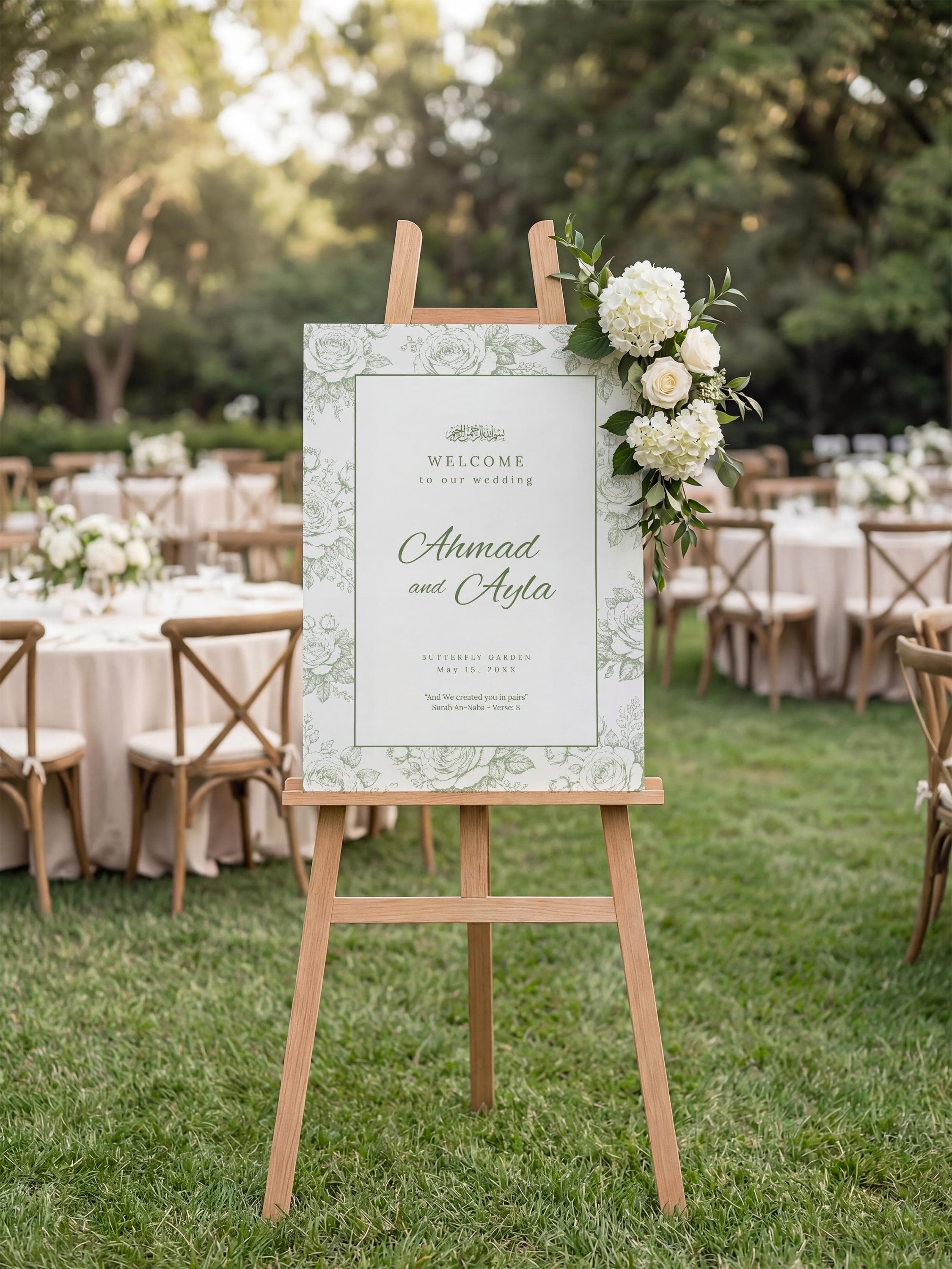 Islamic Wedding Welcome Sign Template: Sage Green Floral Nikkah Reception Poster, Garden Ceremony Decor - image 3