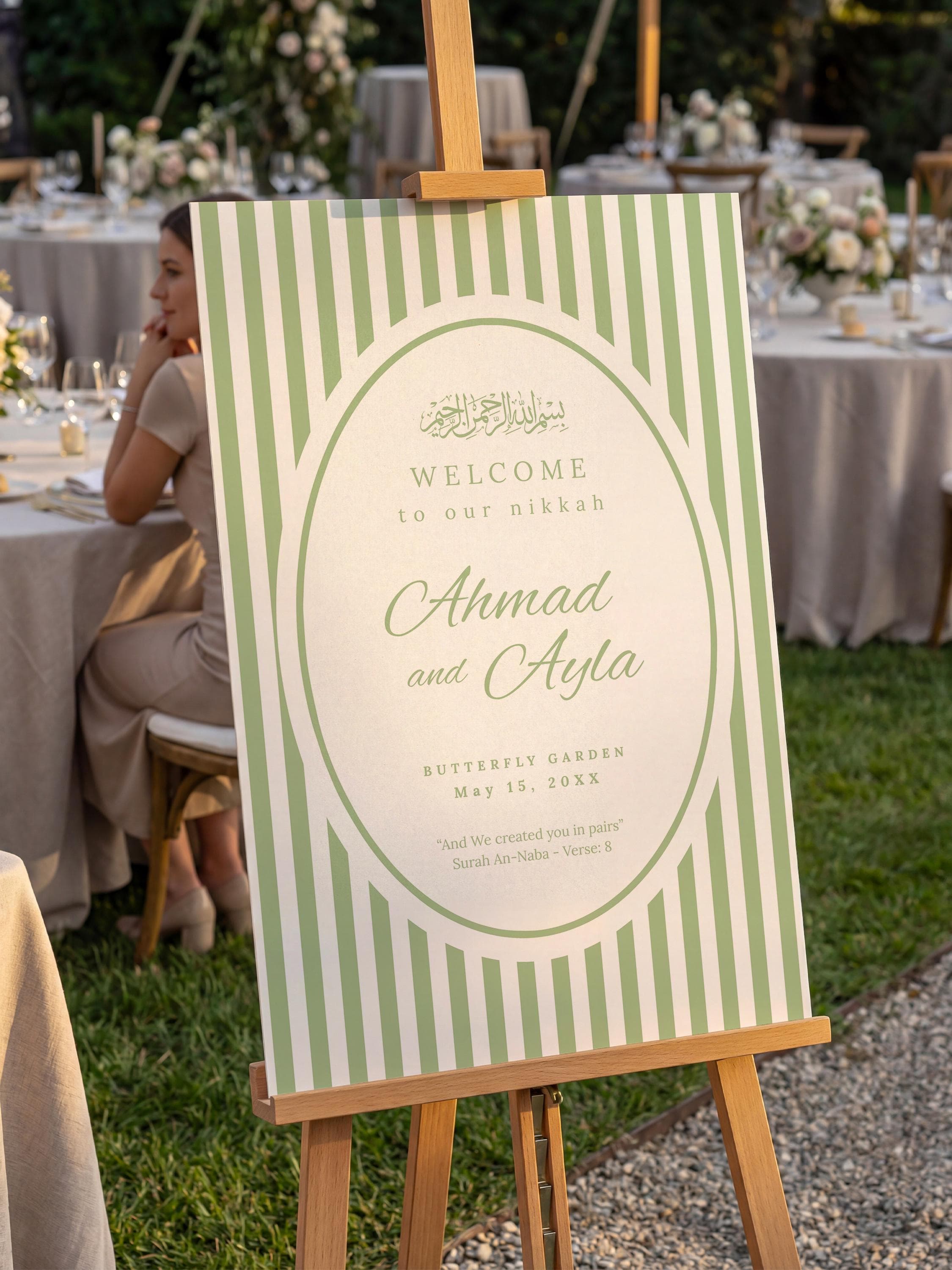Islamic Nikkah Welcome Sign Template: Editable Wedding Canva Poster, Minimalist Ceremony Reception Entrance Board - image 3
