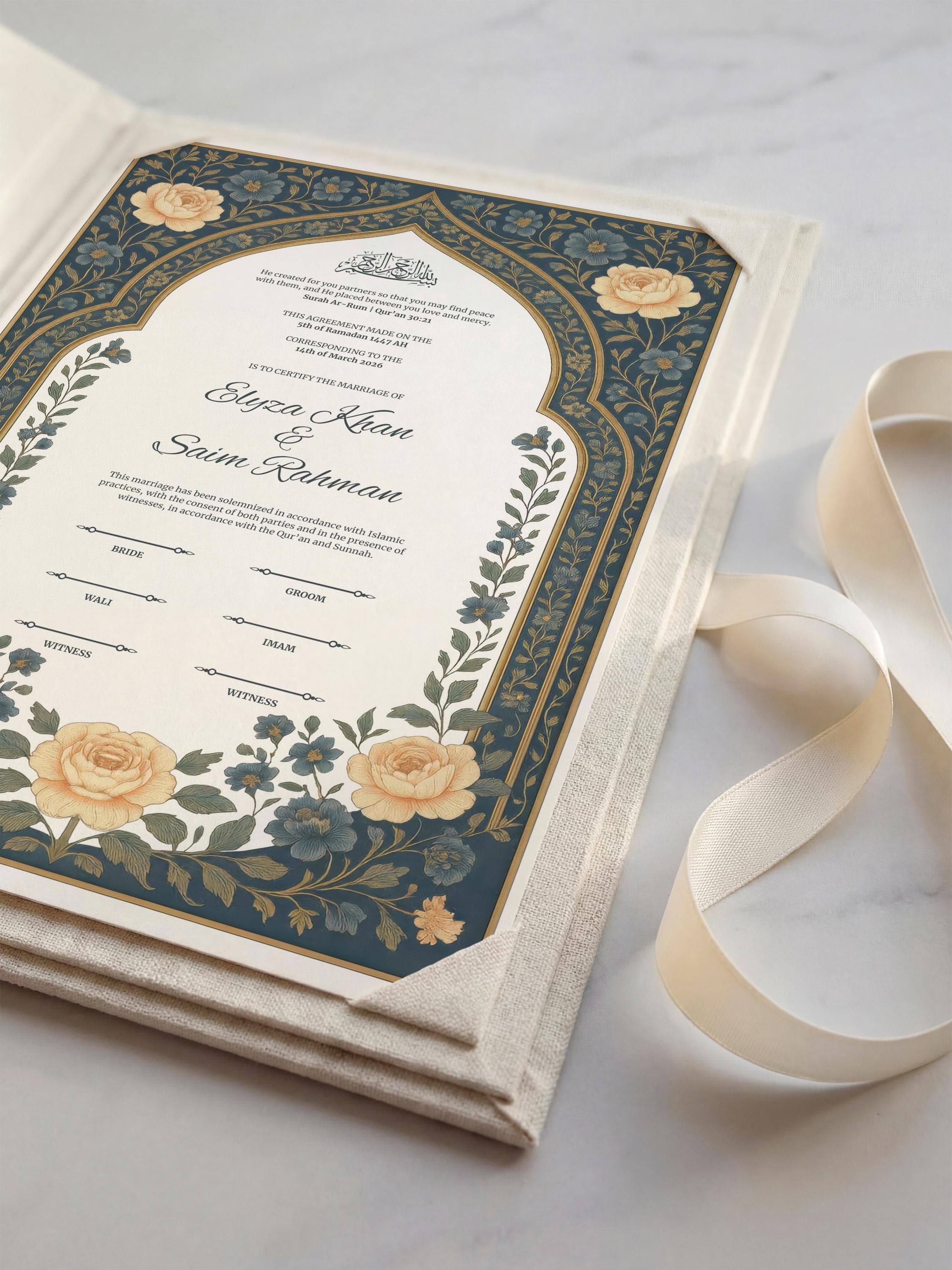 Editable Vintage Floral Muslim Nikkah Certificate | Canva Printable Wedding Contract with Elegant Islamic Arch Design (A3–A4) - image 4