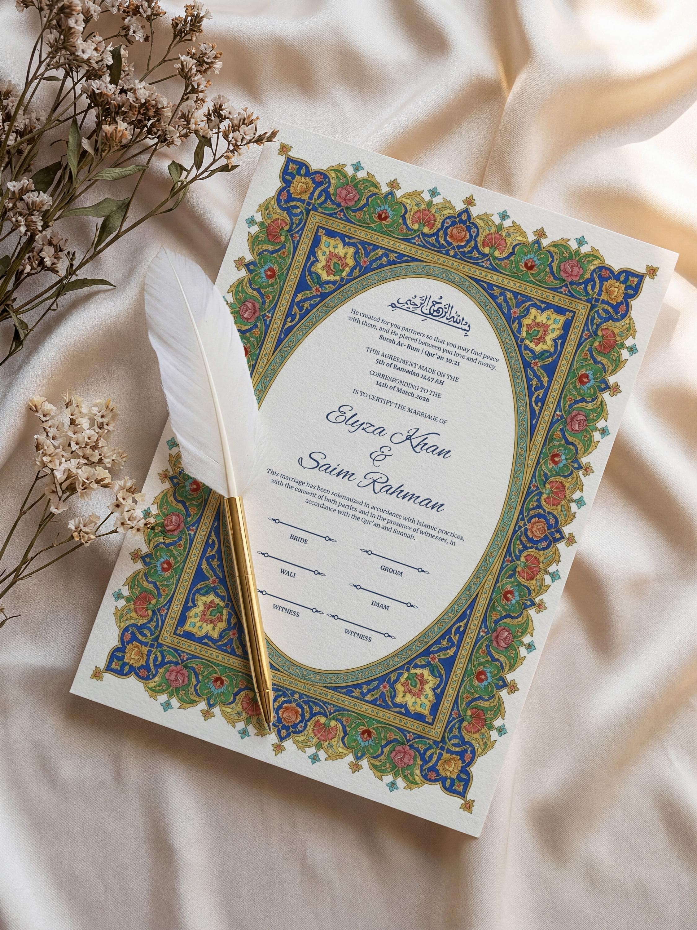 Editable Islamic Nikkah Certificate: Luxury Ottoman Style Vintage Floral Muslim Wedding Contract A3 & A4 - image 4