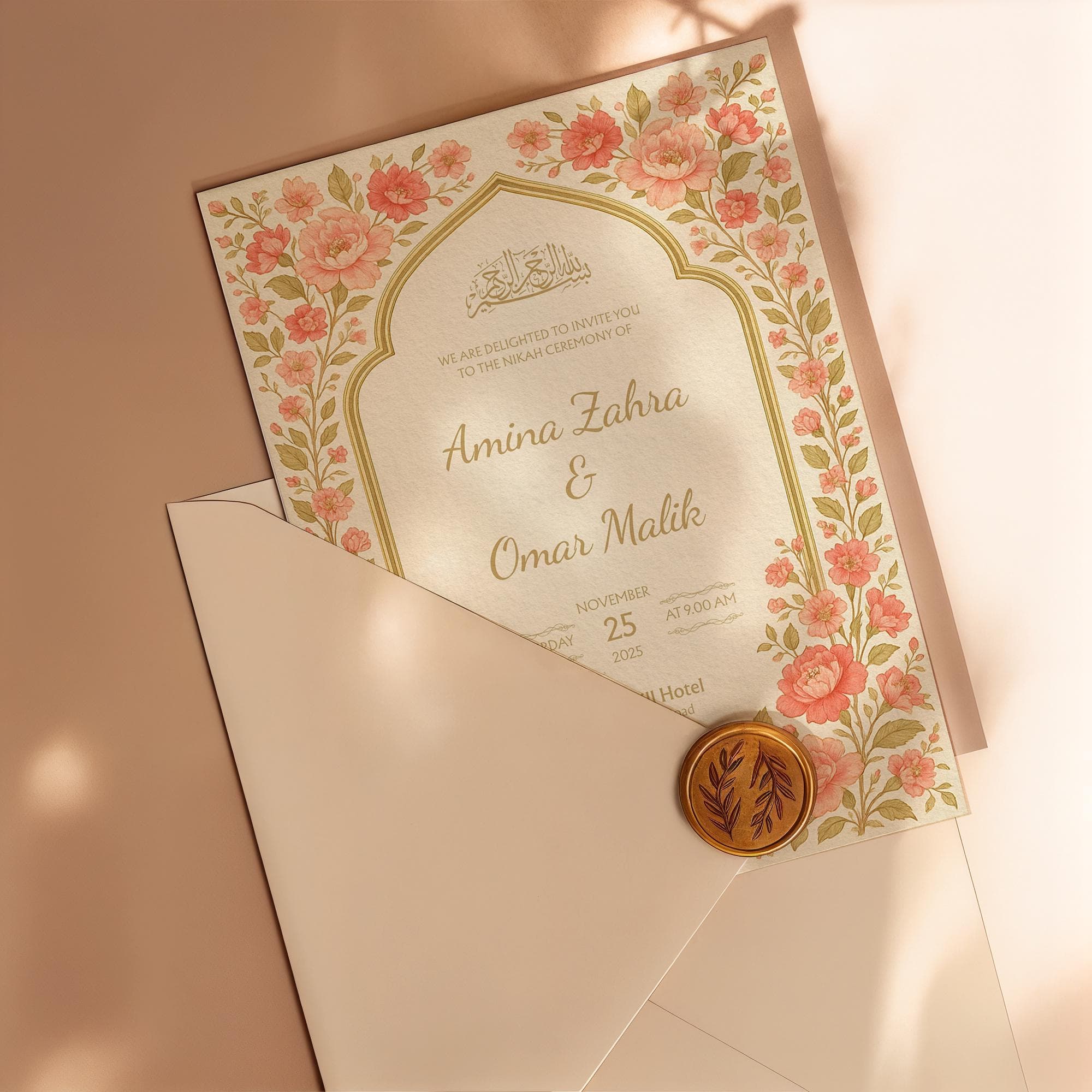 Floral Muslim Nikah Template | Customizable Islamic Canva Design with Elegant Calligraphy & Bismillah | Pastel Wedding Print | WA05 - image 4
