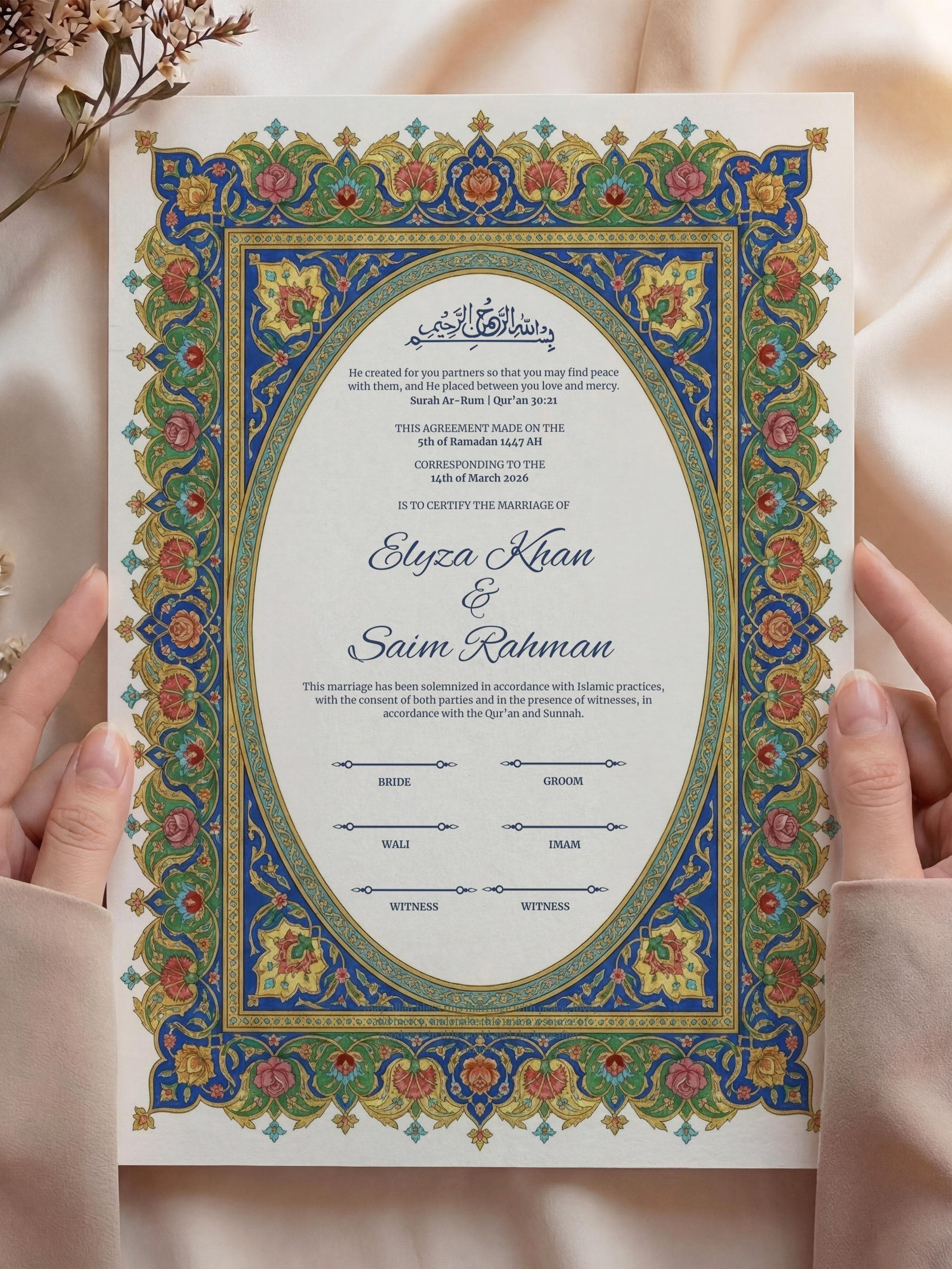 Editable Islamic Nikkah Certificate: Luxury Ottoman Style Vintage Floral Muslim Wedding Contract A3 & A4 - image 3