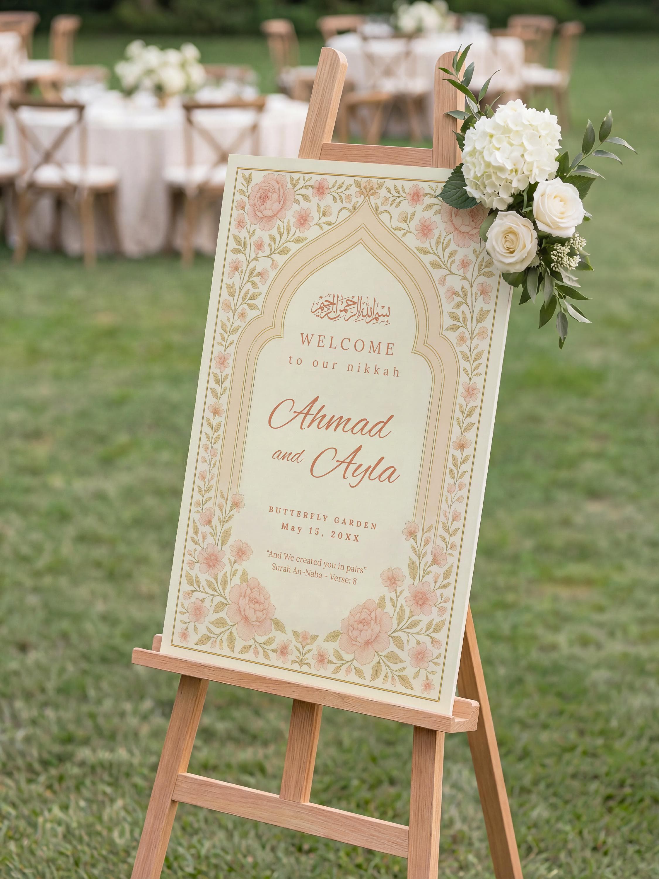 Floral Islamic Wedding Welcome Sign Template: Editable Nikkah Canva Poster, Ceremony & Reception Entrance Board - image 4