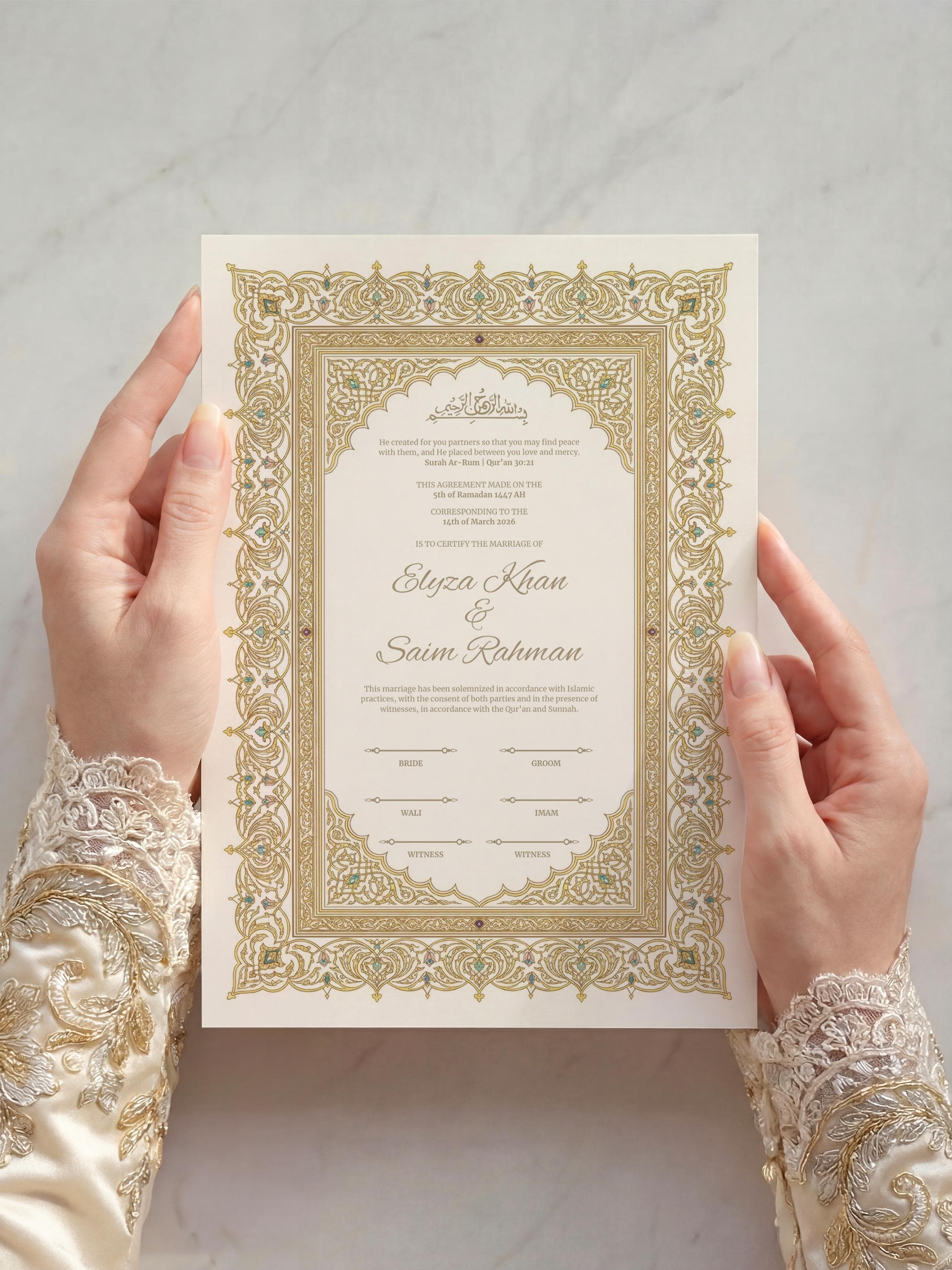 Editable Islamic Nikkah Certificate: Gold Ornate Muslim Wedding Contract, Canva Template A3 & A4 - image 5