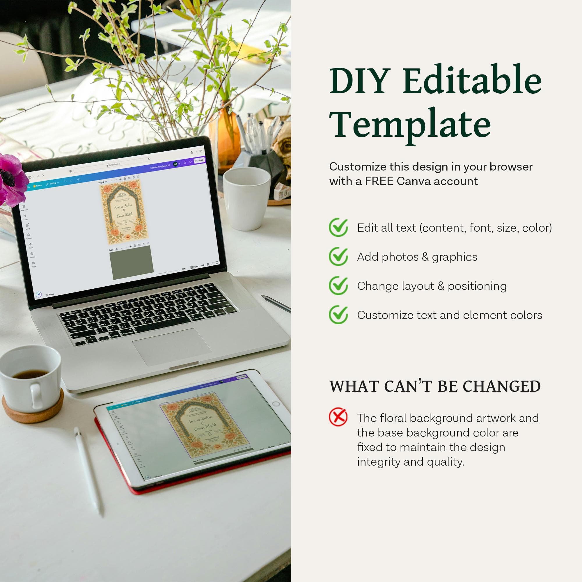 Orange Floral Muslim Wedding Invitation Template: Printable Islamic Nikah Card | WA18 - image 2