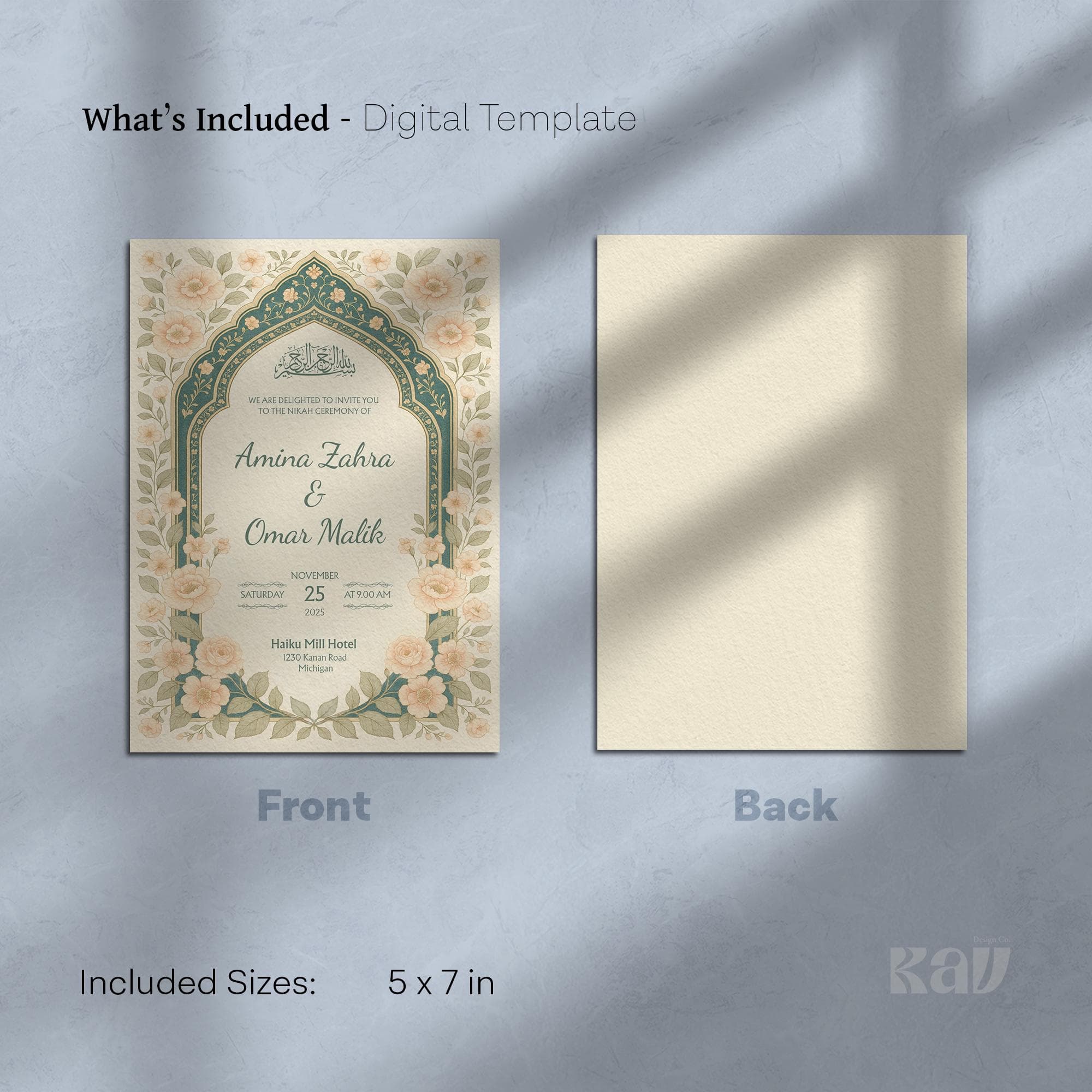 Printable Canva Islamic Nikah Invitation | Editable Digital Blush Floral Arch Template with Arabic Calligraphy in Soft Pastel Style | WA11 - image 4