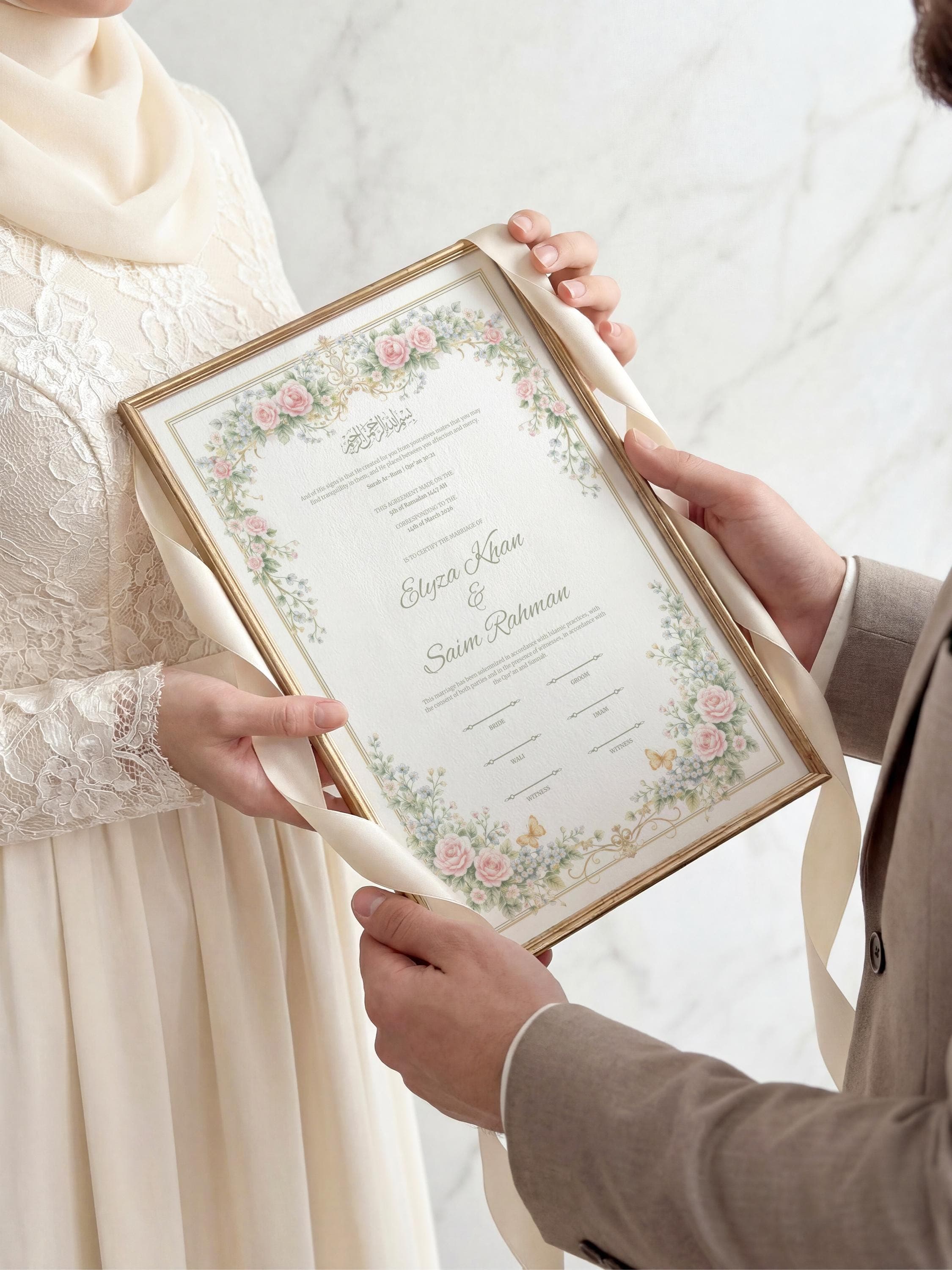 Floral Islamic Nikkah Certificate: Pink Rose Wedding Contract (Digital Download, Canva Template A3/A4) - image 4