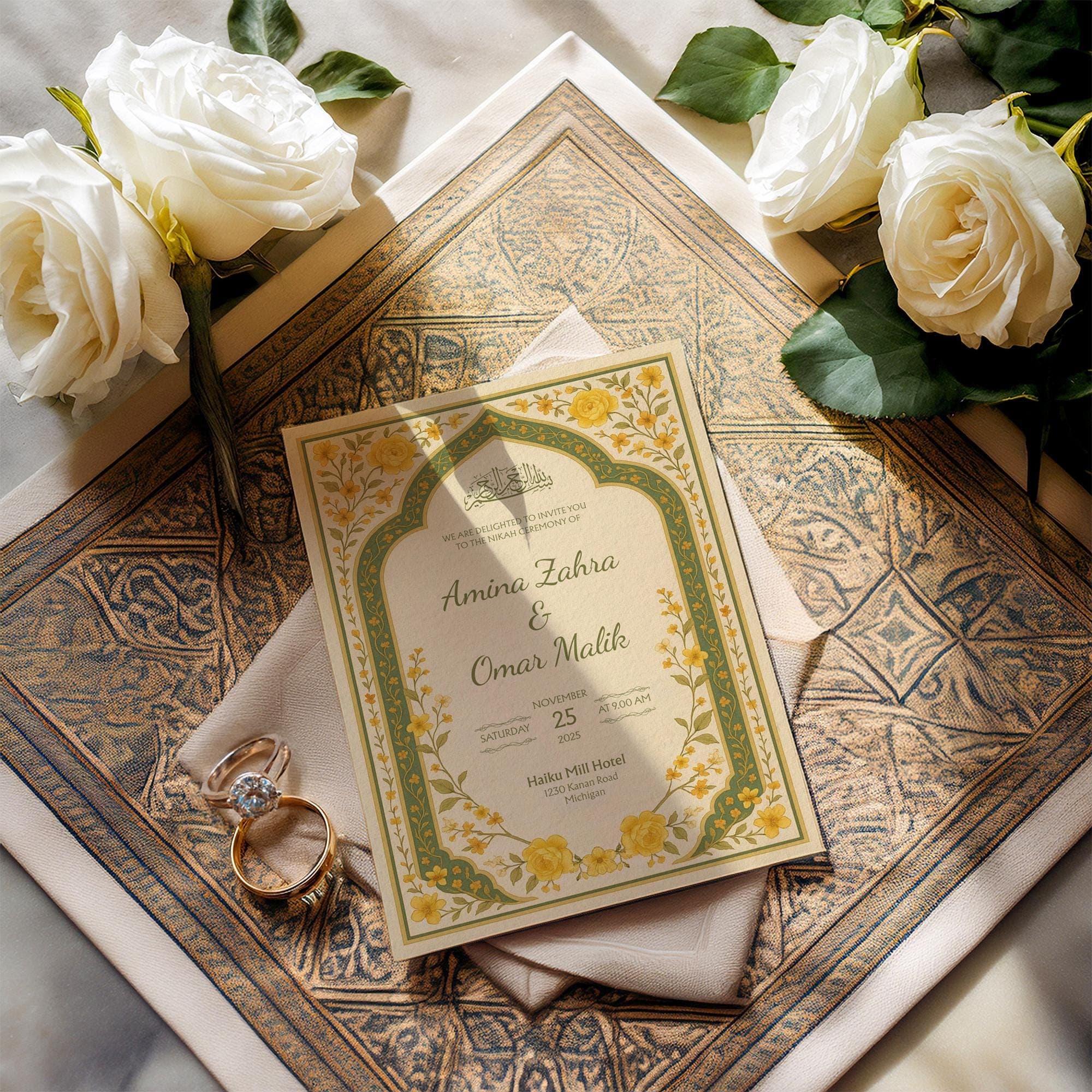 Editable Yellow Floral Nikah Invitation Template: Muslim Wedding Card | WA14 - image 3