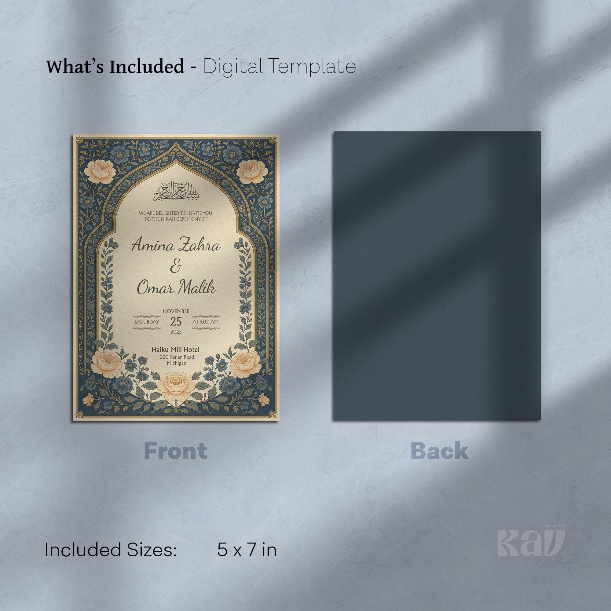 Customizable Muslim Wedding Invitation Template | Blue Islamic Nikah Card with Bismillah Calligraphy | Floral Digital Canva Design | WA03 - image 5