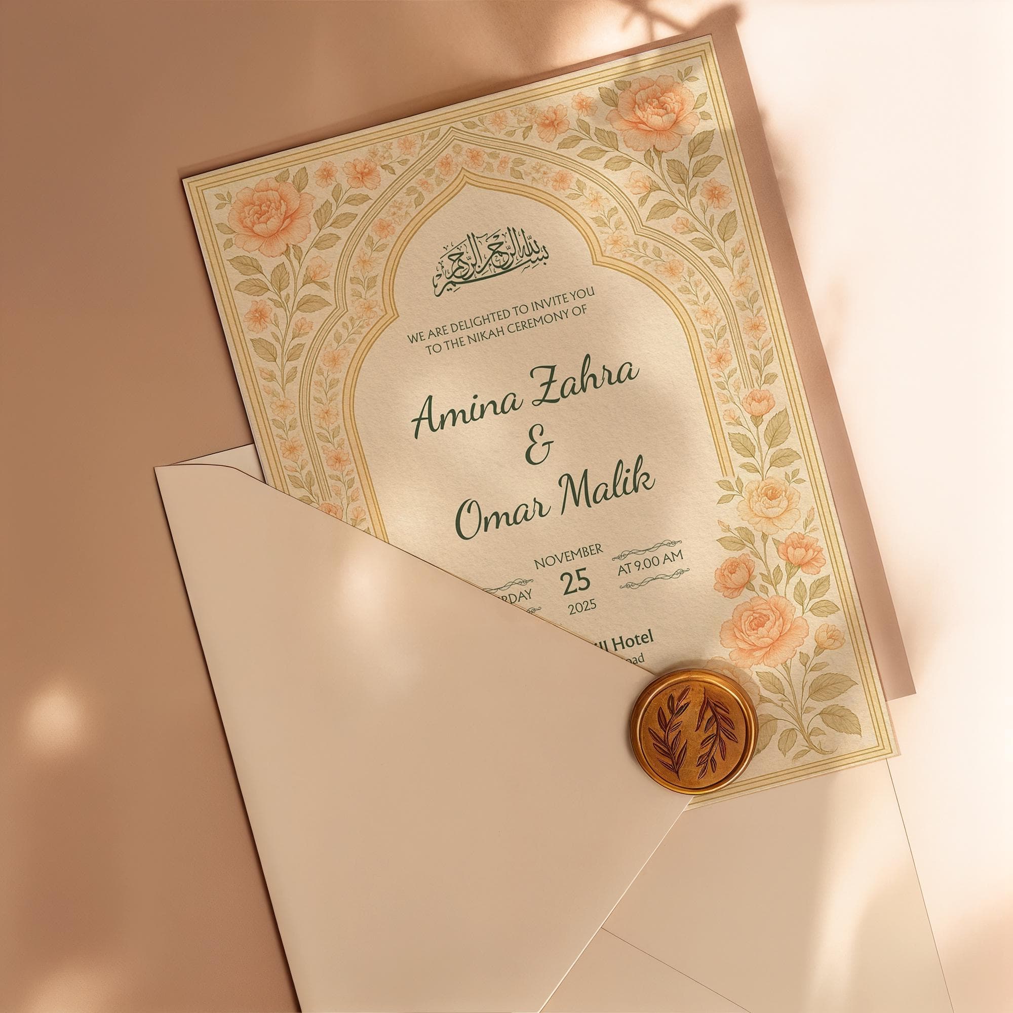 Editable Muslim Wedding Invitation Template | Bismillah Canva Design | Floral Nikah Invite | Islamic Calligraphy | Digital Download | WA01 - image 4