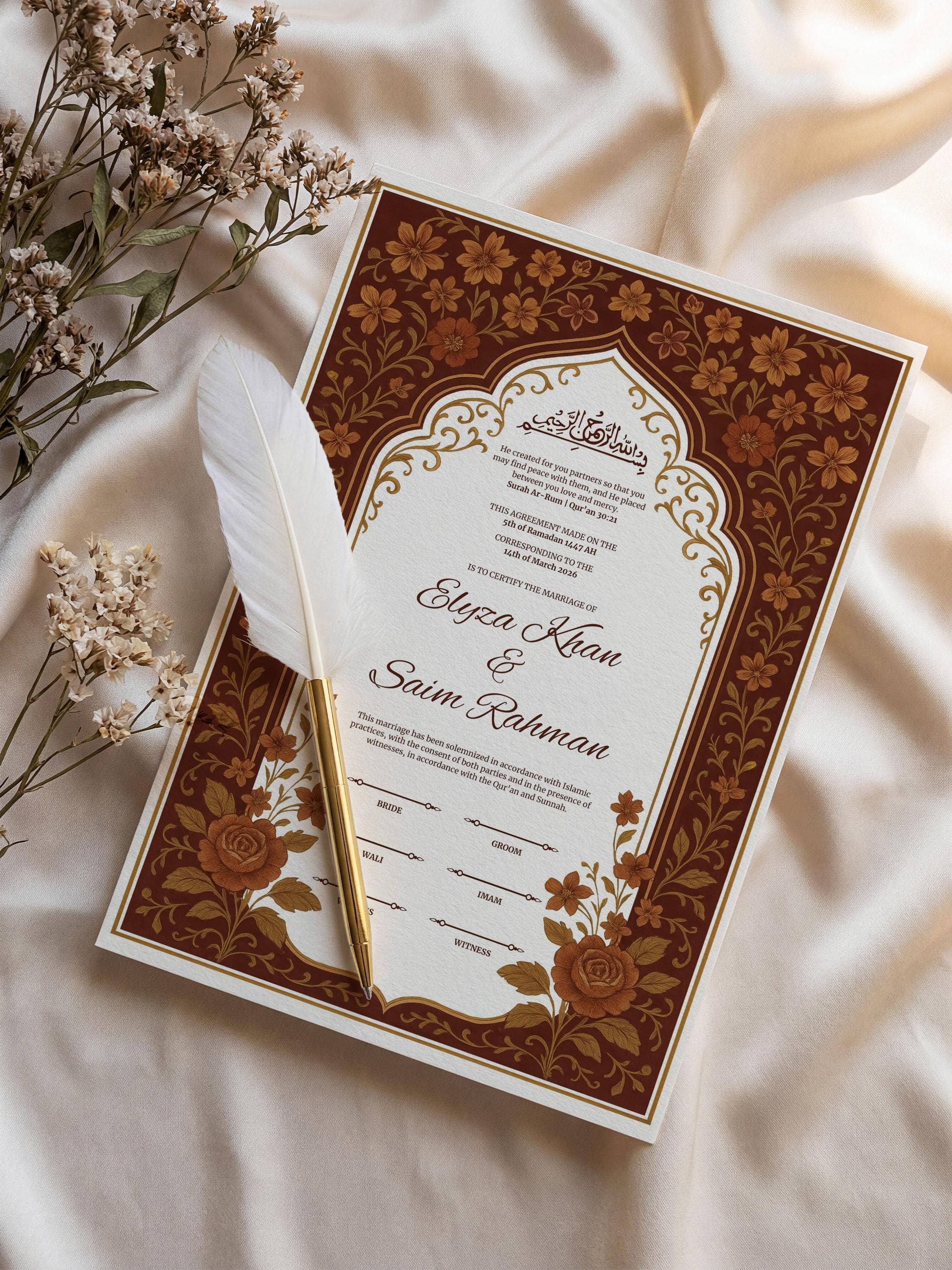 Editable Vintage Floral Muslim Nikkah Certificate | Luxury Islamic Wedding Contract - image 4