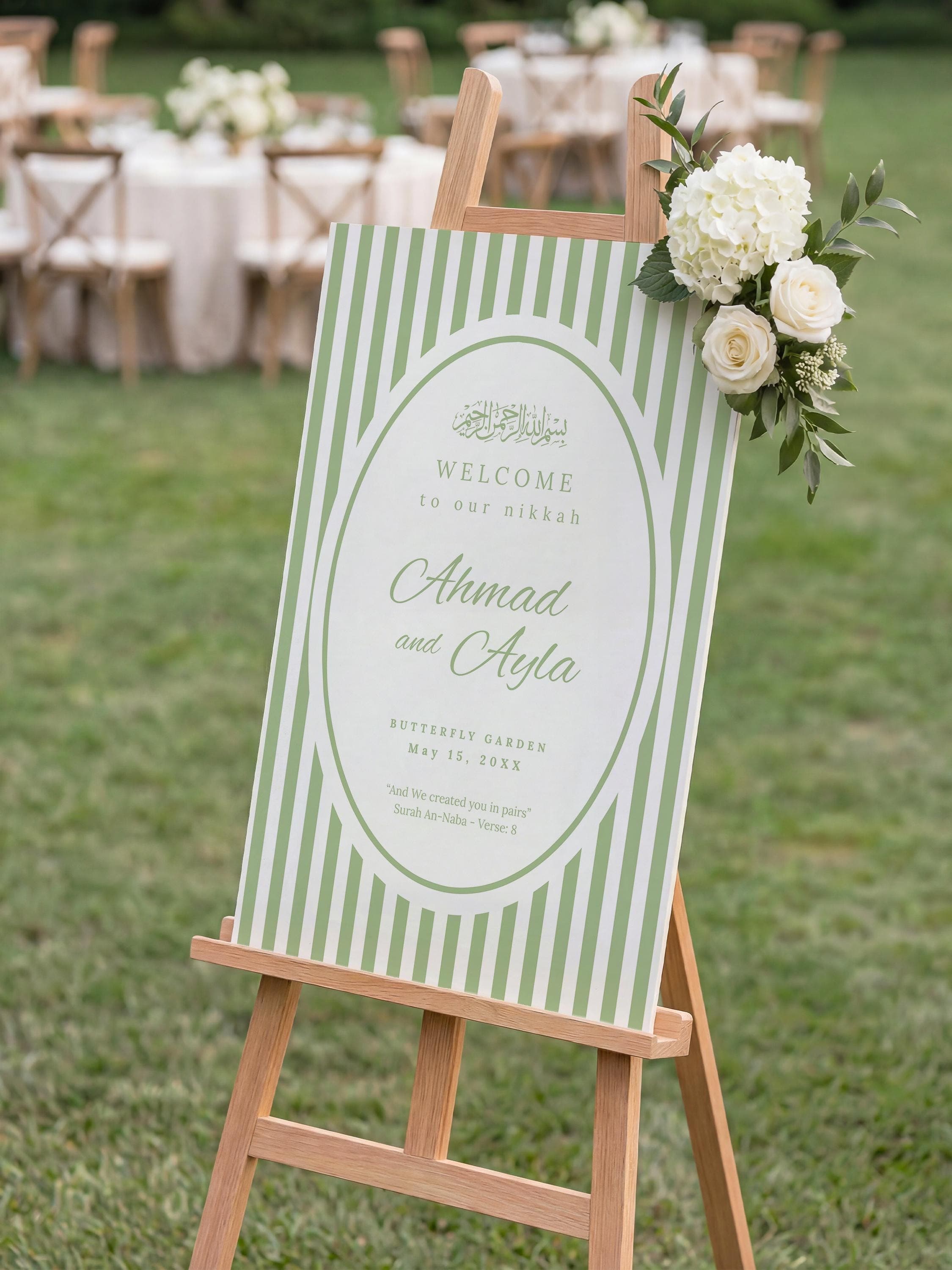 Islamic Nikkah Welcome Sign Template: Editable Wedding Canva Poster, Minimalist Ceremony Reception Entrance Board - image 5
