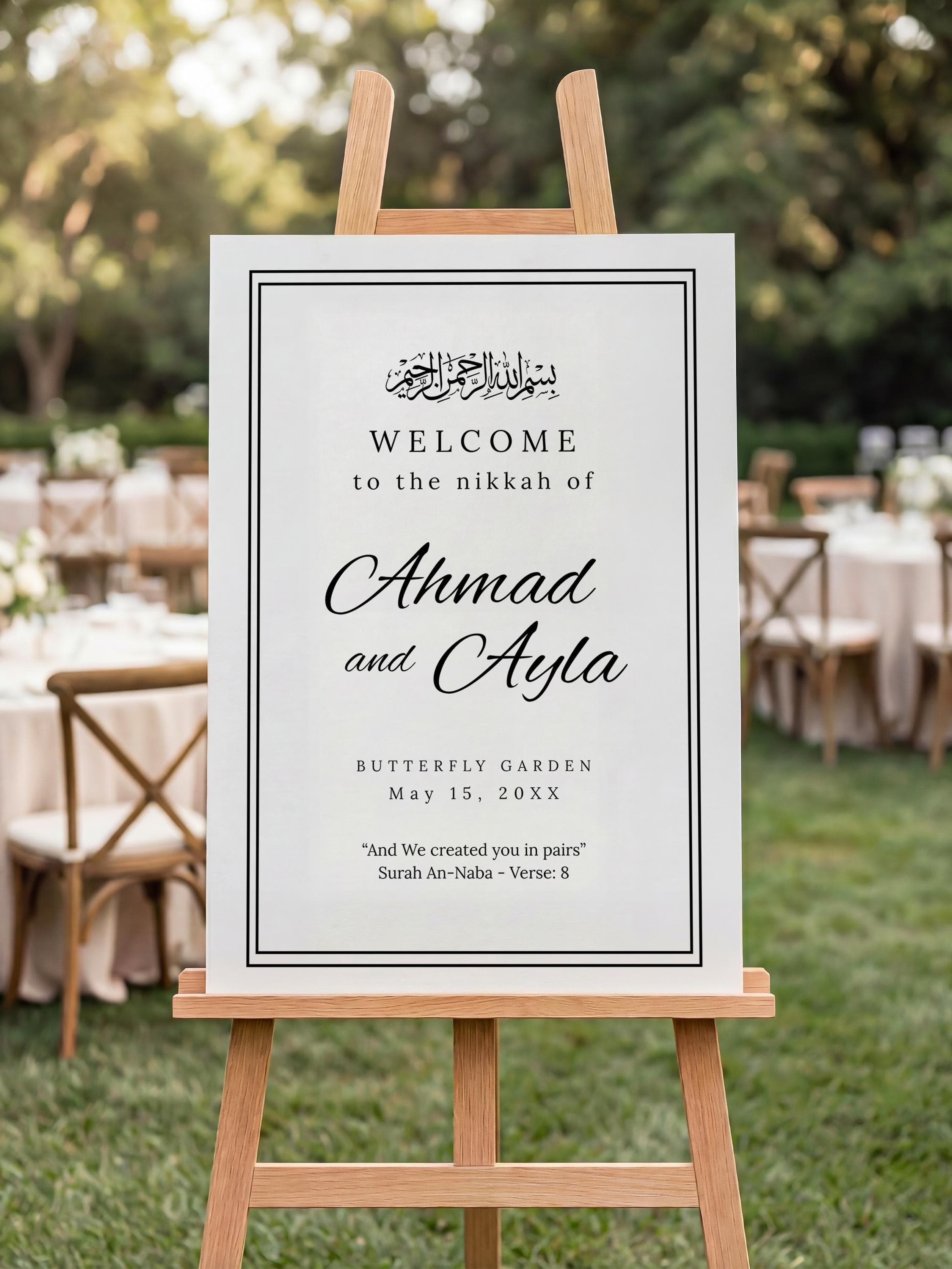 Minimalist Islamic Wedding Welcome Sign Template: Editable Canva Nikkah Poster, Ceremony Reception Entrance Board - image 4