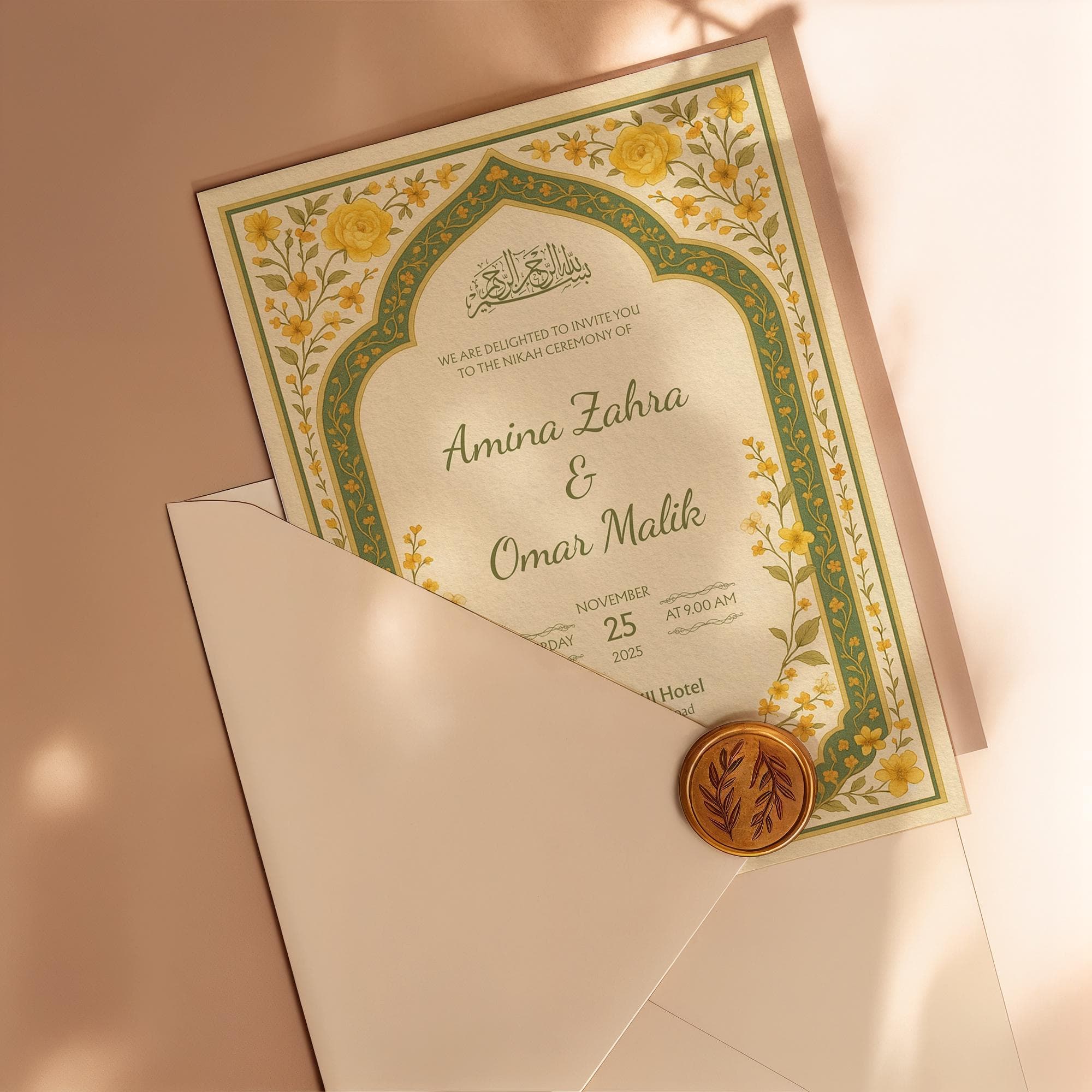 Editable Yellow Floral Nikah Invitation Template: Muslim Wedding Card | WA14 - image 5