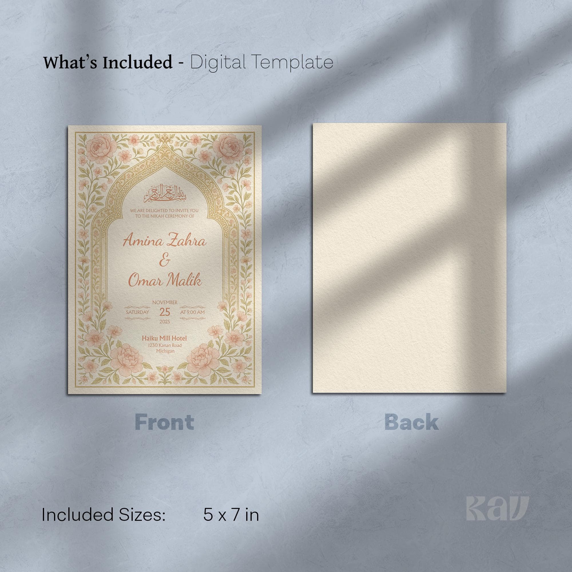 Editable Blush Floral Muslim Nikah Invitation Template | Canva Printable Wedding Card with Elegant Islamic Motif Design | WA15 - image 4