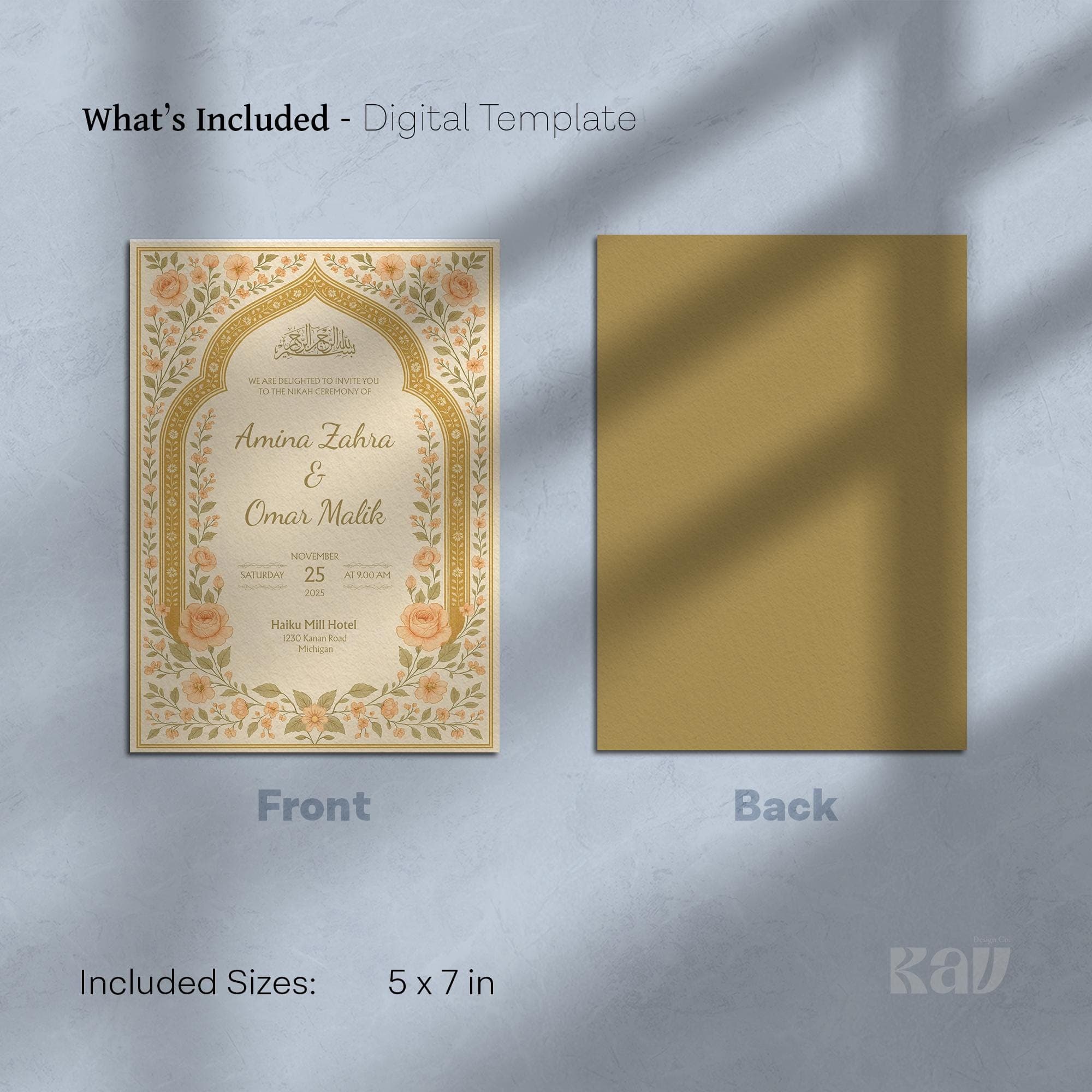 Peach Toned Floral Nikah Invitation | Islamic Wedding Canva Template Editable & Printable | Muslim Marriage Ceremony Card Design | WA19 - image 4