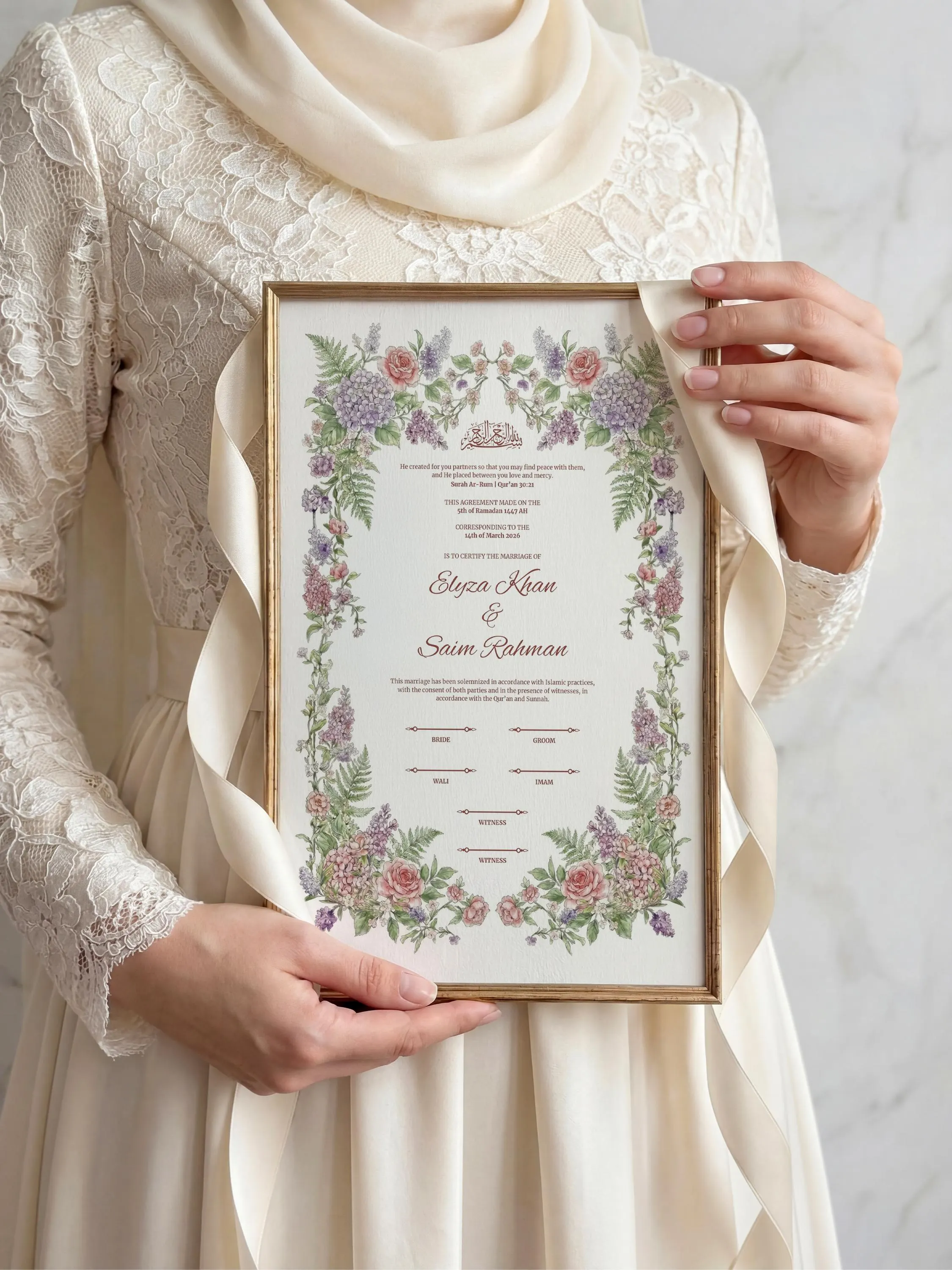 Pastel Floral Islamic Nikkah Certificate: Editable Muslim Wedding Contract (A3 & A4 Canva Template) - image 5